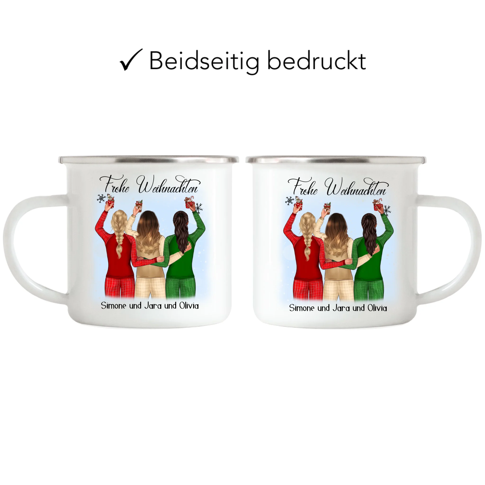 Tasse Weihnachten 3 Beste Freundinnen Personalisiert Beste Freundin Weihnachts-Tasse mit Name Xmas Geschenk Freundinnengeschenk - Emaille Tasse