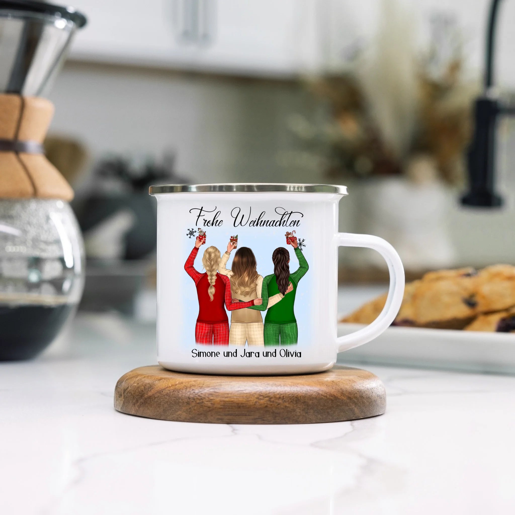 Tasse Weihnachten 3 Beste Freundinnen Personalisiert Beste Freundin Weihnachts-Tasse mit Name Xmas Geschenk Freundinnengeschenk - Emaille Tasse