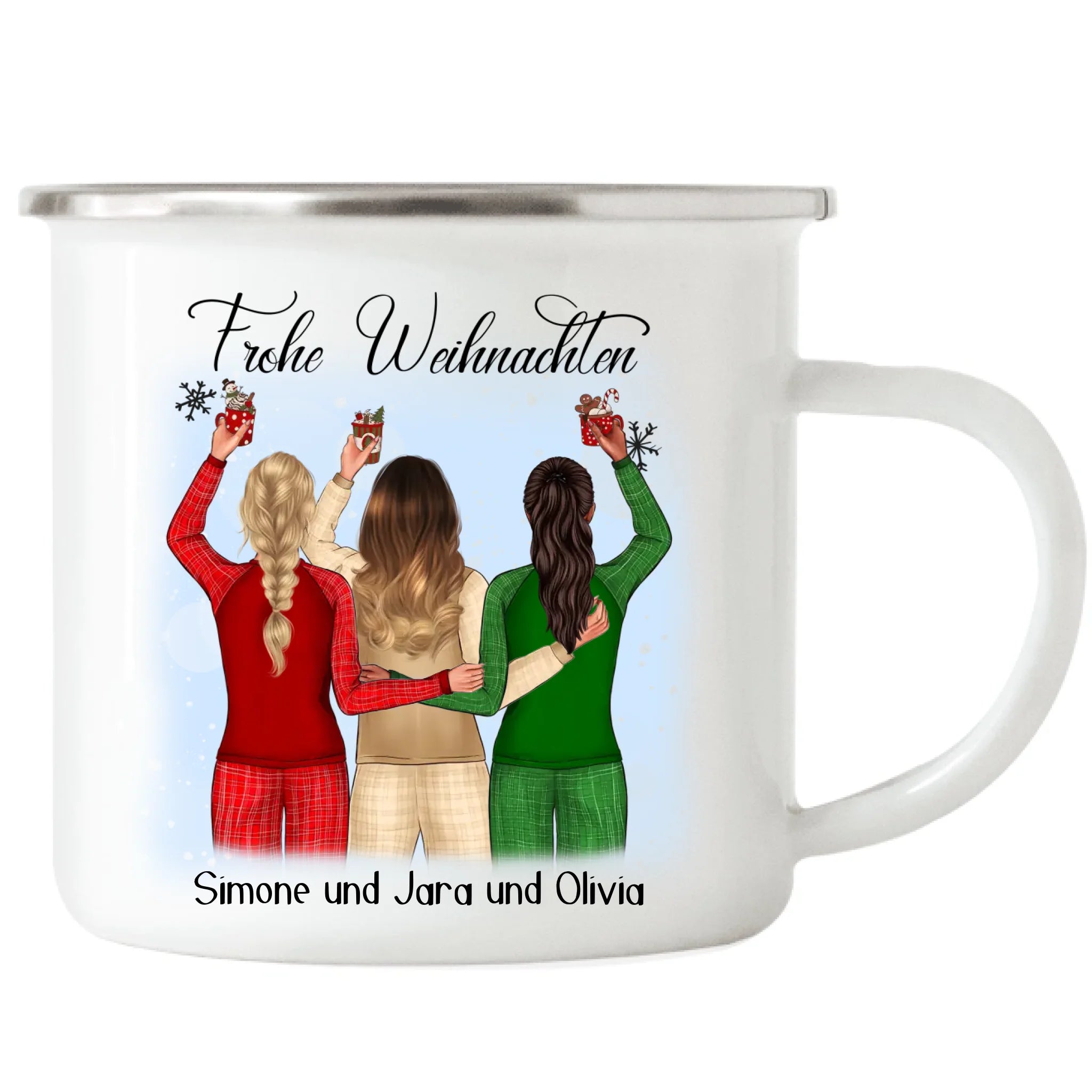 Tasse Weihnachten 3 Beste Freundinnen Personalisiert Beste Freundin Weihnachts-Tasse mit Name Xmas Geschenk Freundinnengeschenk - Emaille Tasse