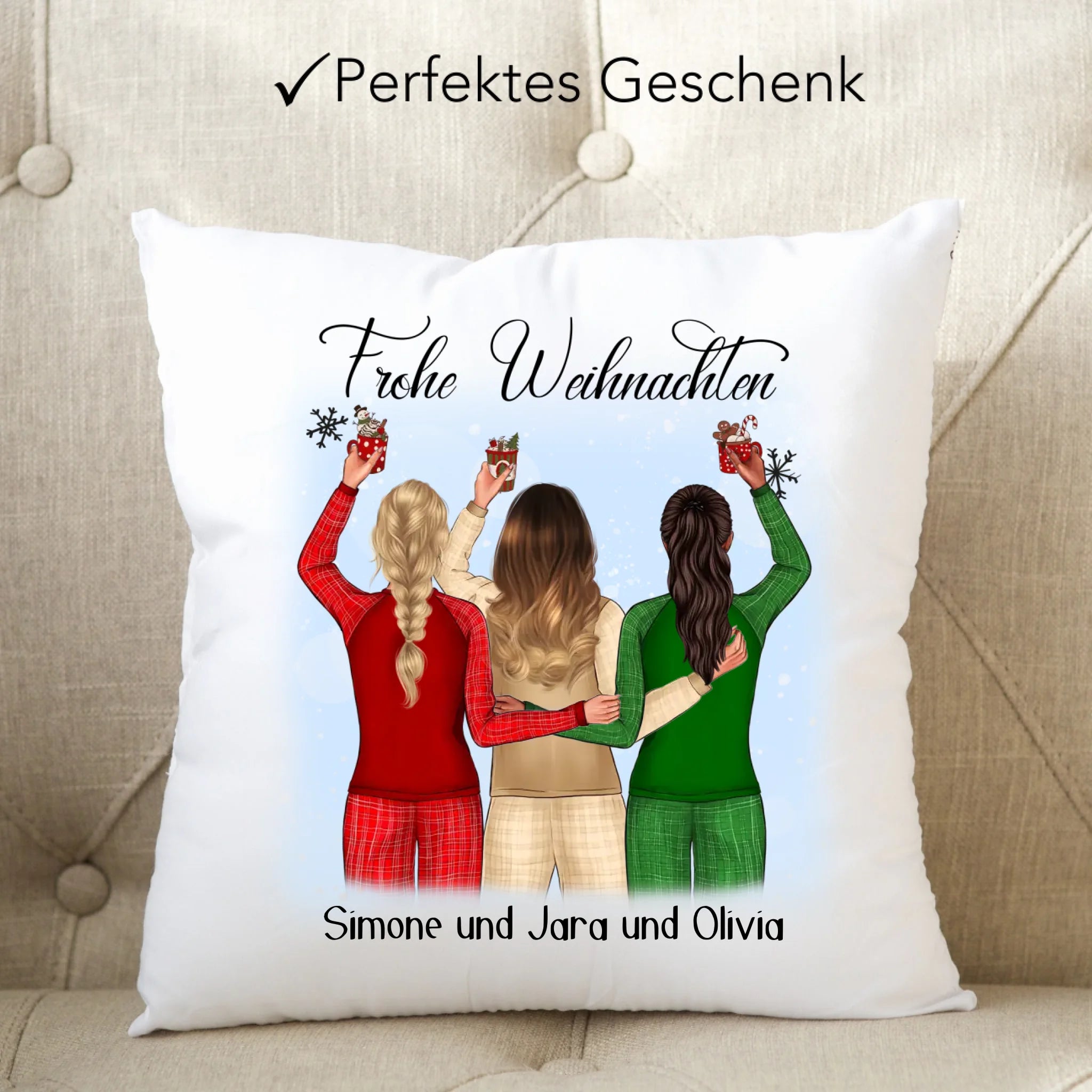 Kissen Weihnachten 3 Beste Freundinnen Personalisiert Beste Freundin Weihnachtskissen mit Name Xmas Geschenk Freundinnengeschenk - Kissen inkl. Füllung