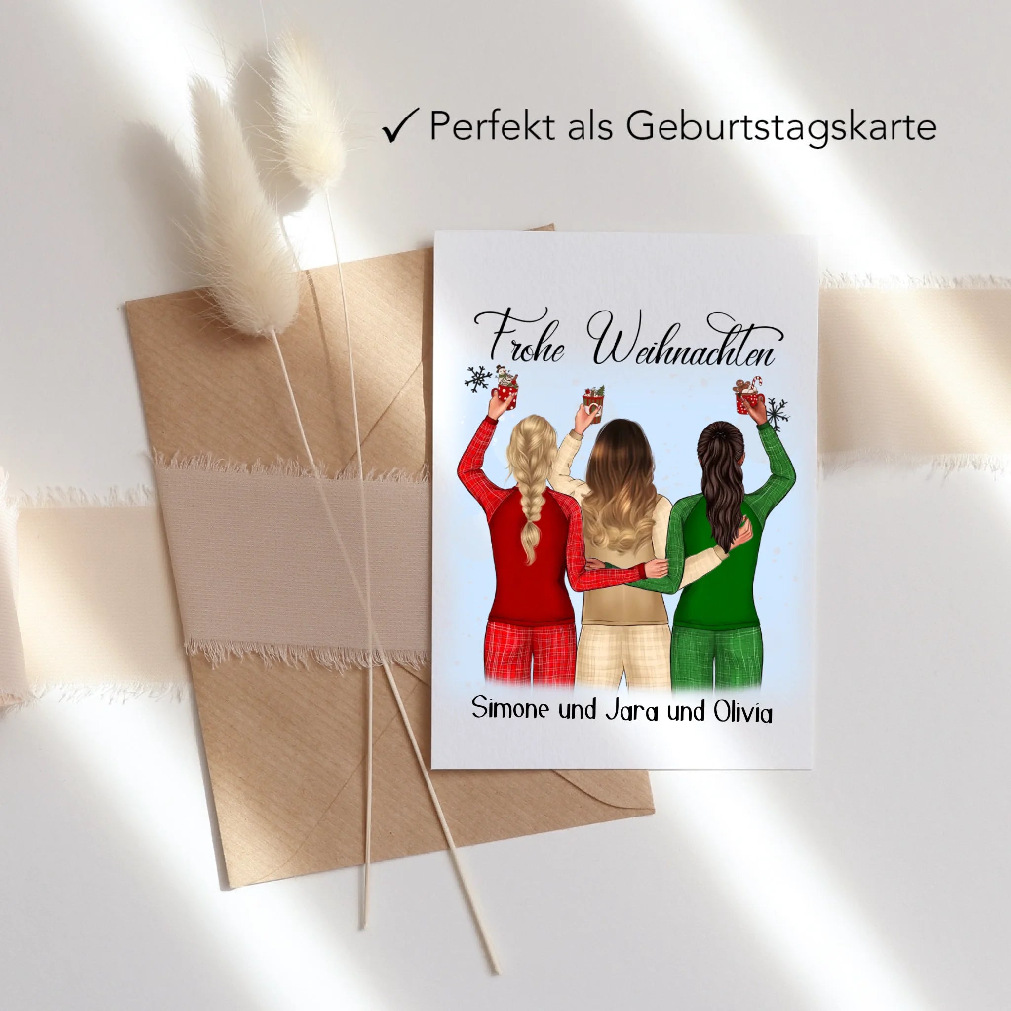 Karte Weihnachten 3 Beste Freundinnen Personalisiert Beste Freundin Weihnachtskarte mit Name Xmas Geschenk Freundinnengeschenk - Klappkarte mit Umschlag
