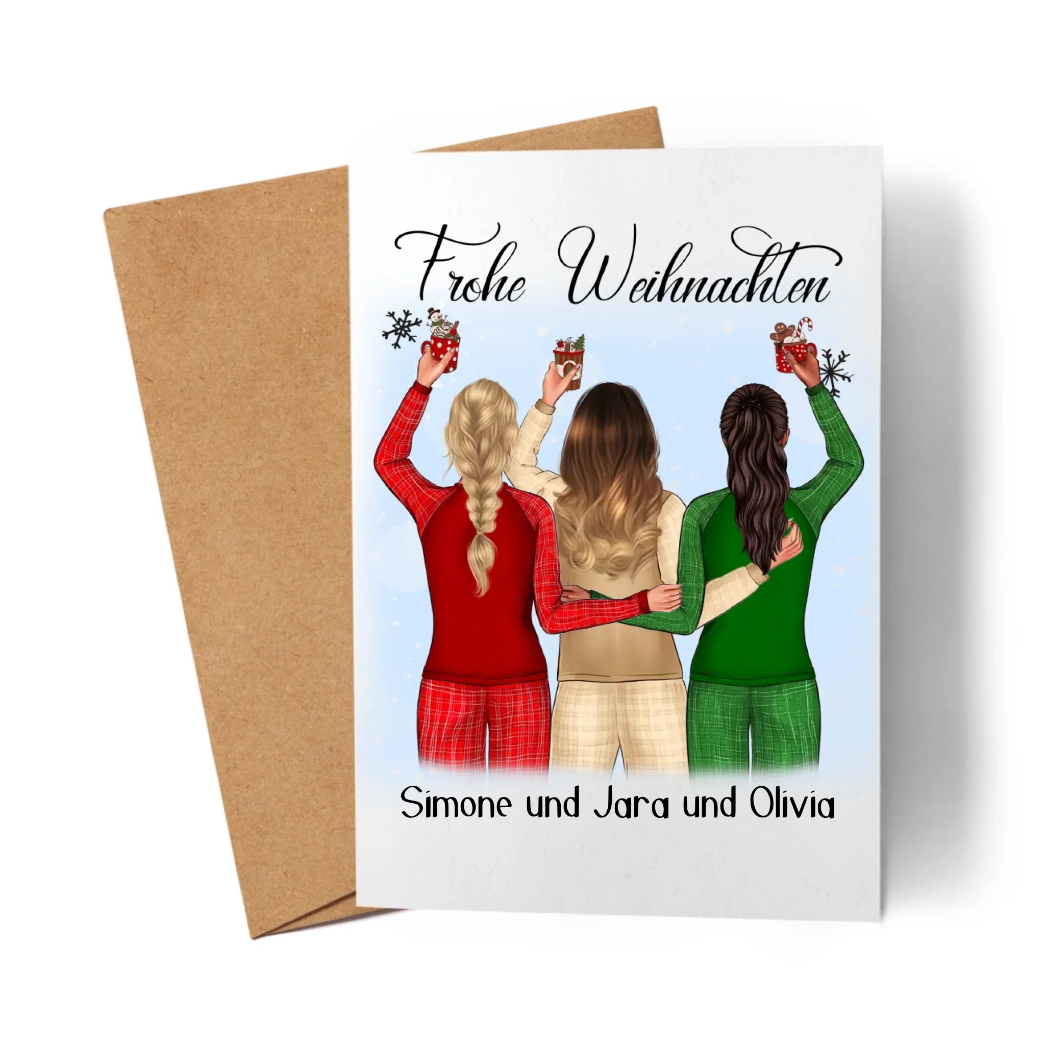 Karte Weihnachten 3 Beste Freundinnen Personalisiert Beste Freundin Weihnachtskarte mit Name Xmas Geschenk Freundinnengeschenk - Klappkarte mit Umschlag