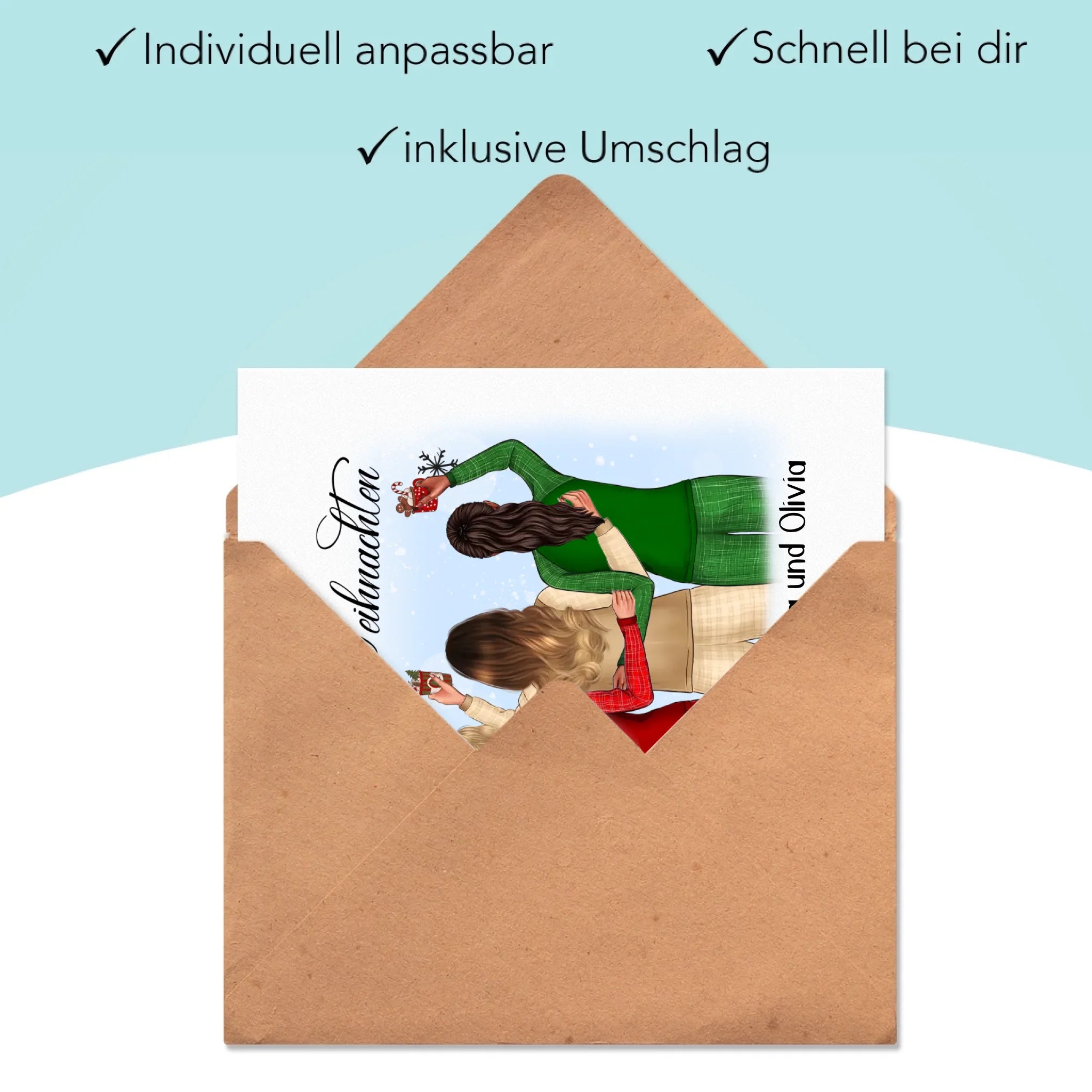 Karte Weihnachten 3 Beste Freundinnen Personalisiert Beste Freundin Weihnachtskarte mit Name Xmas Geschenk Freundinnengeschenk - Klappkarte mit Umschlag