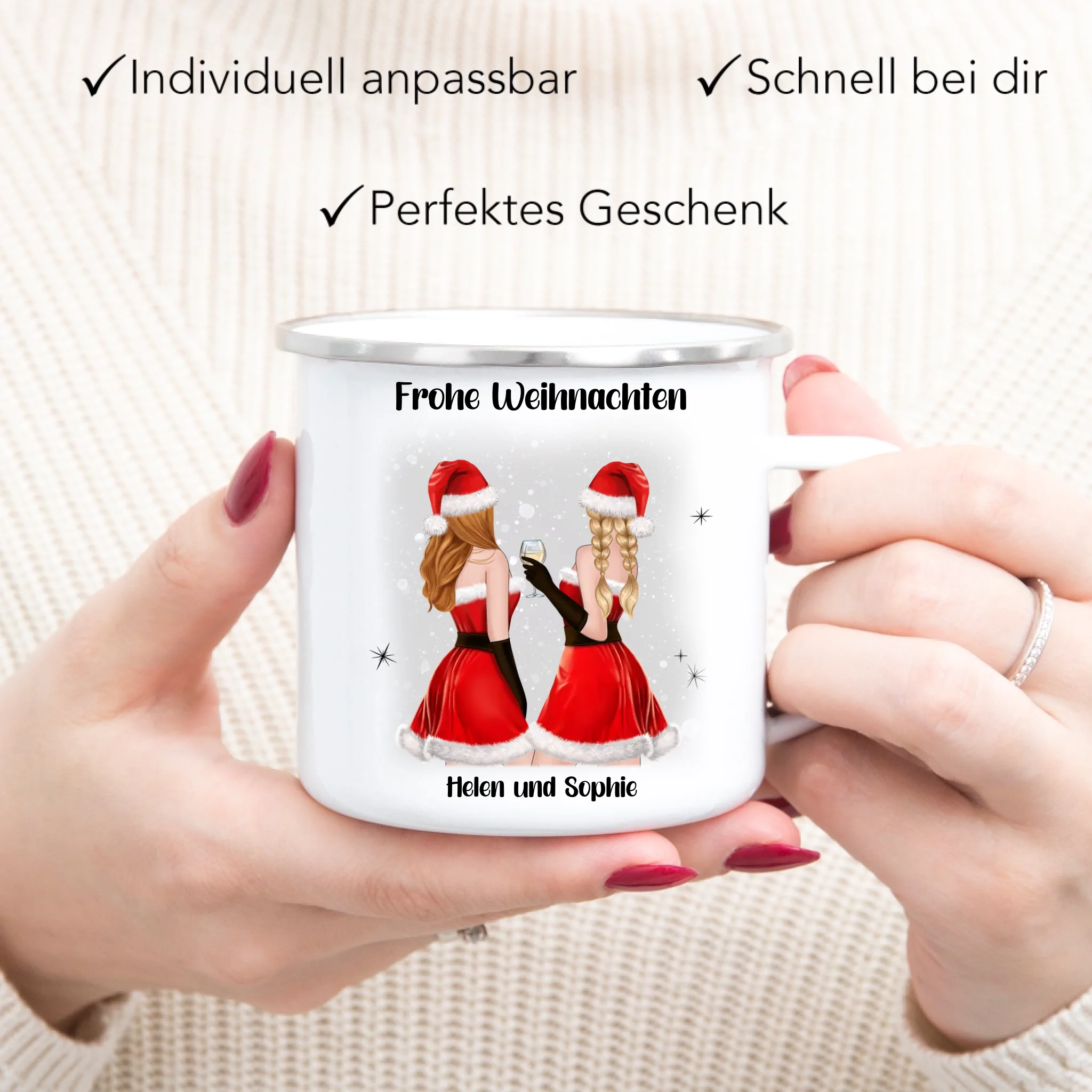 Tasse Beste Freundinnen Weihnachten Personalisiert Beste Freundin Weihnachts-Tasse mit Name Xmas Geschenk Freundinnengeschenk - Emaille Tasse