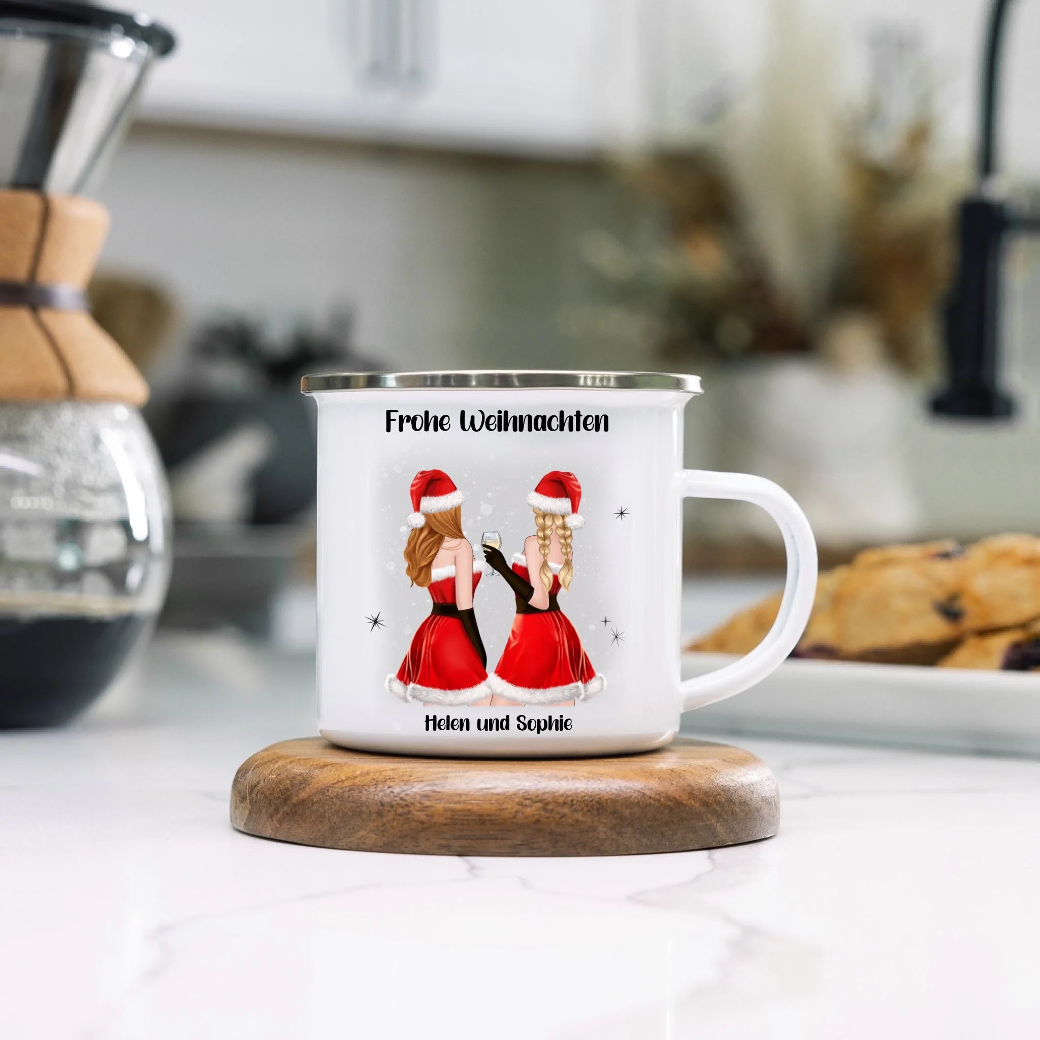 Tasse Beste Freundinnen Weihnachten Personalisiert Beste Freundin Weihnachts-Tasse mit Name Xmas Geschenk Freundinnengeschenk - Emaille Tasse