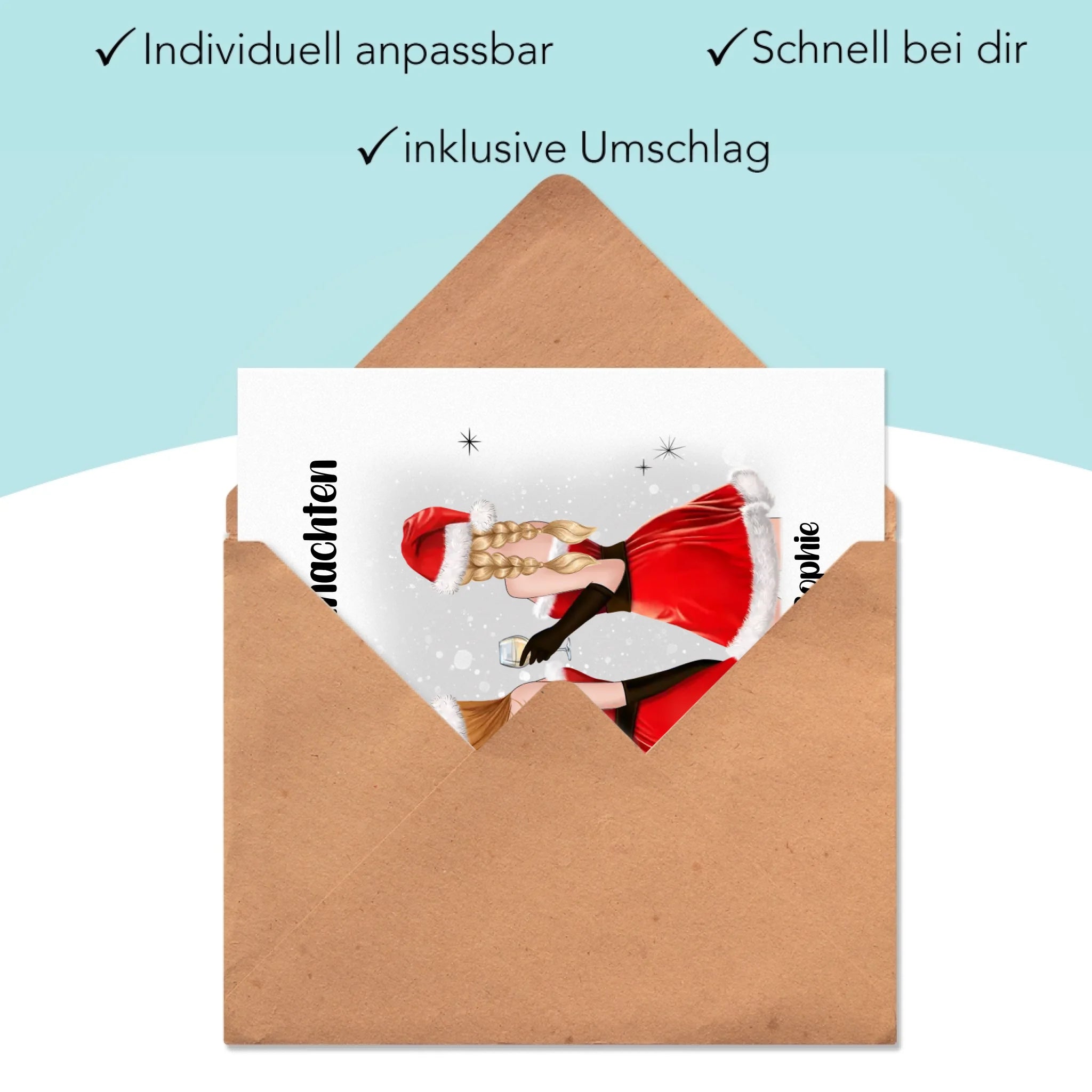 Karte Beste Freundinnen Weihnachten Personalisiert Beste Freundin Weihnachtskarte mit Name Xmas Geschenk Freundinnengeschenk - Klappkarte mit Umschlag
