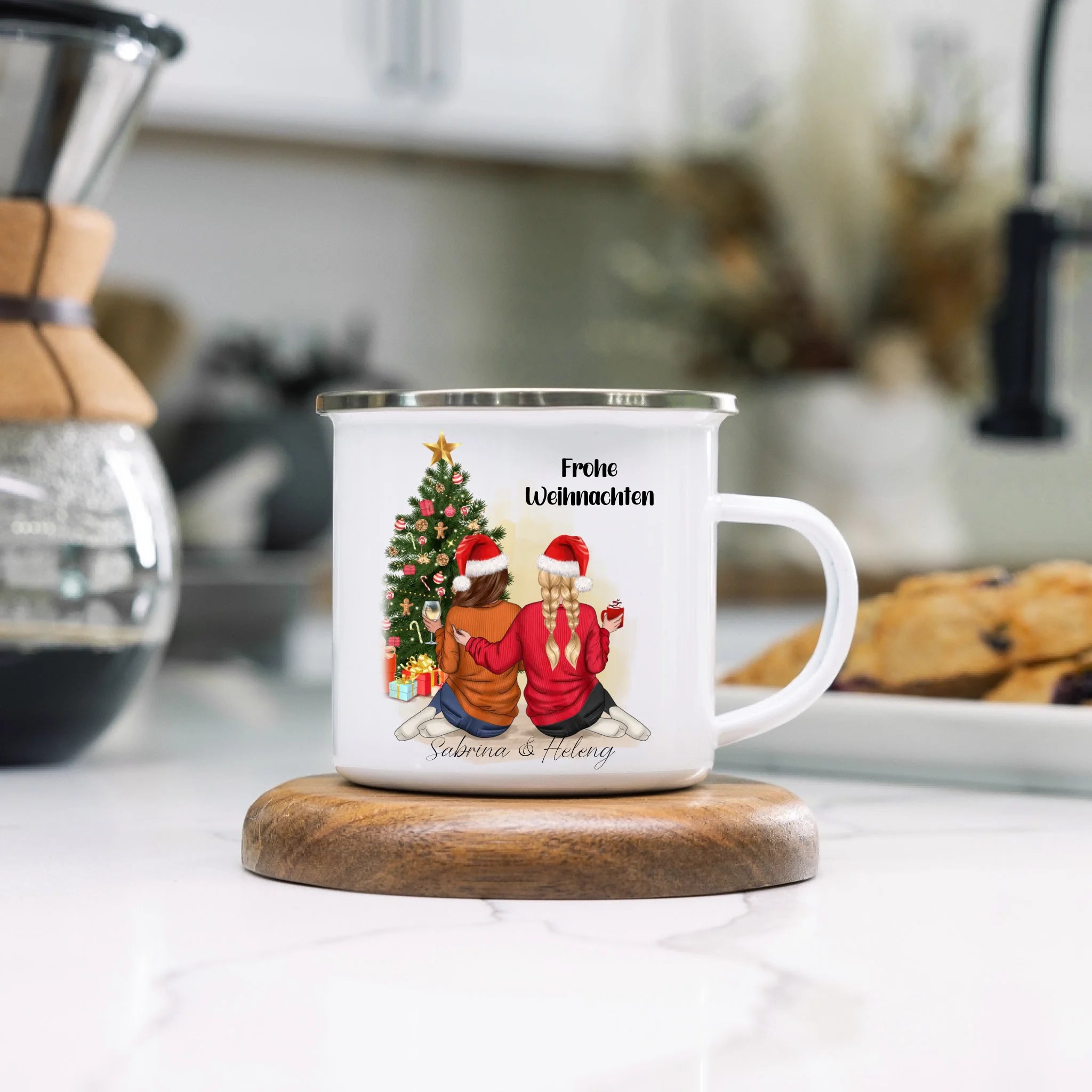 Tasse Beste Freundinnen Weihnachtstasse Personalisiert Beste Freundin mit Name Xmas Weihnachten Schwester Freundinnengeschenk - Emaille Tasse