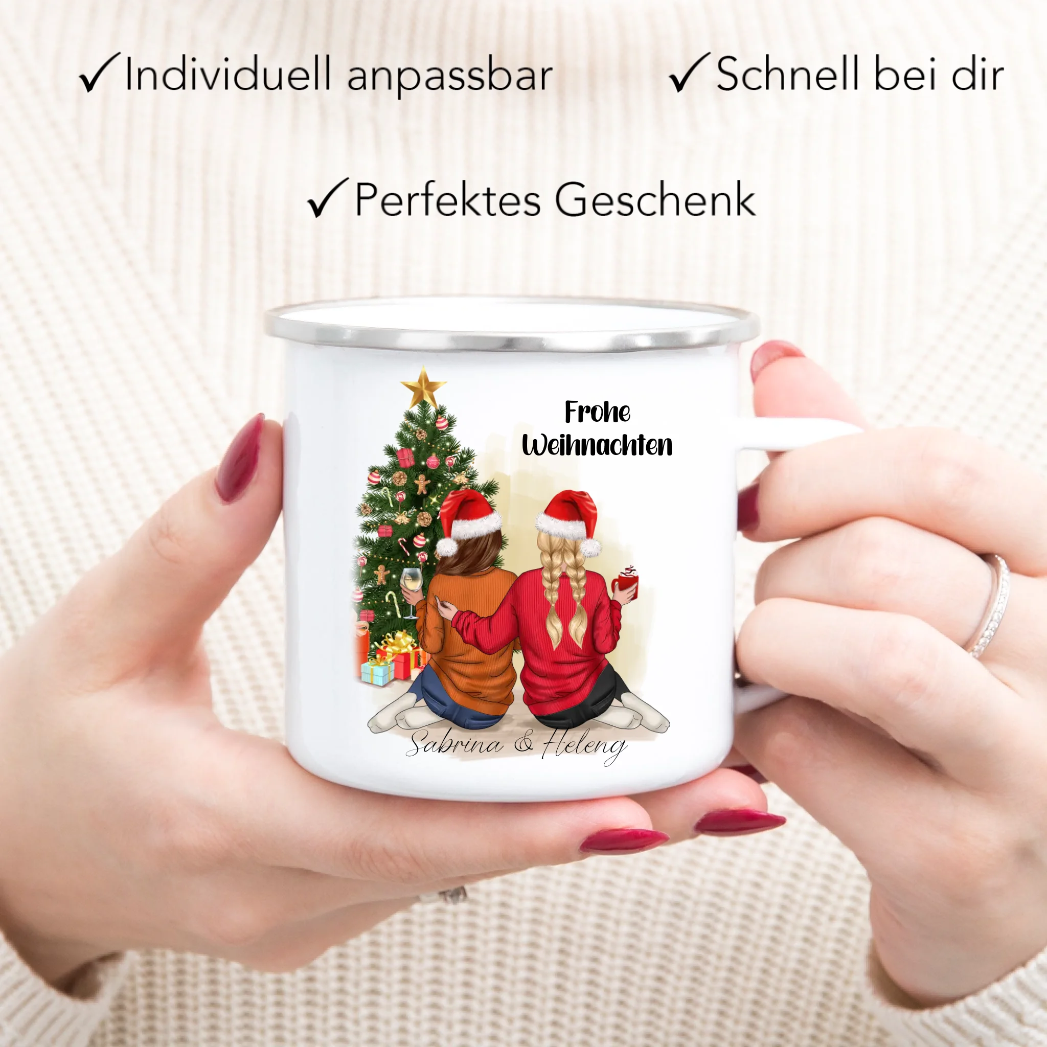 Tasse Beste Freundinnen Weihnachtstasse Personalisiert Beste Freundin mit Name Xmas Weihnachten Schwester Freundinnengeschenk - Emaille Tasse