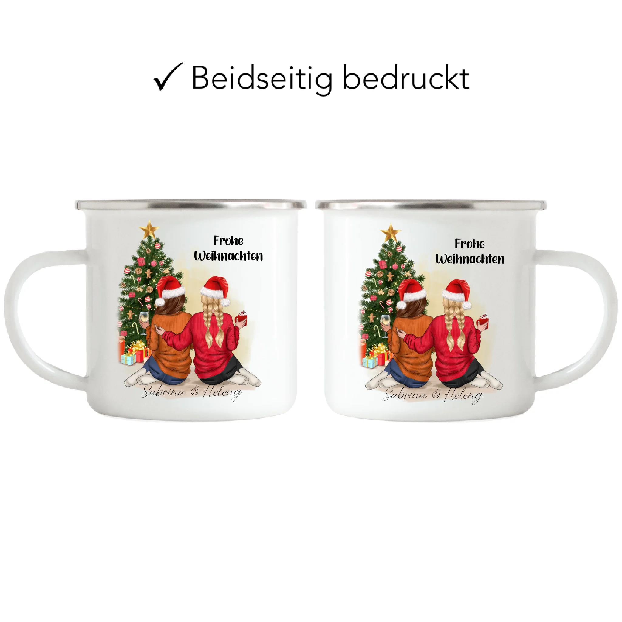 Tasse Beste Freundinnen Weihnachtstasse Personalisiert Beste Freundin mit Name Xmas Weihnachten Schwester Freundinnengeschenk - Emaille Tasse