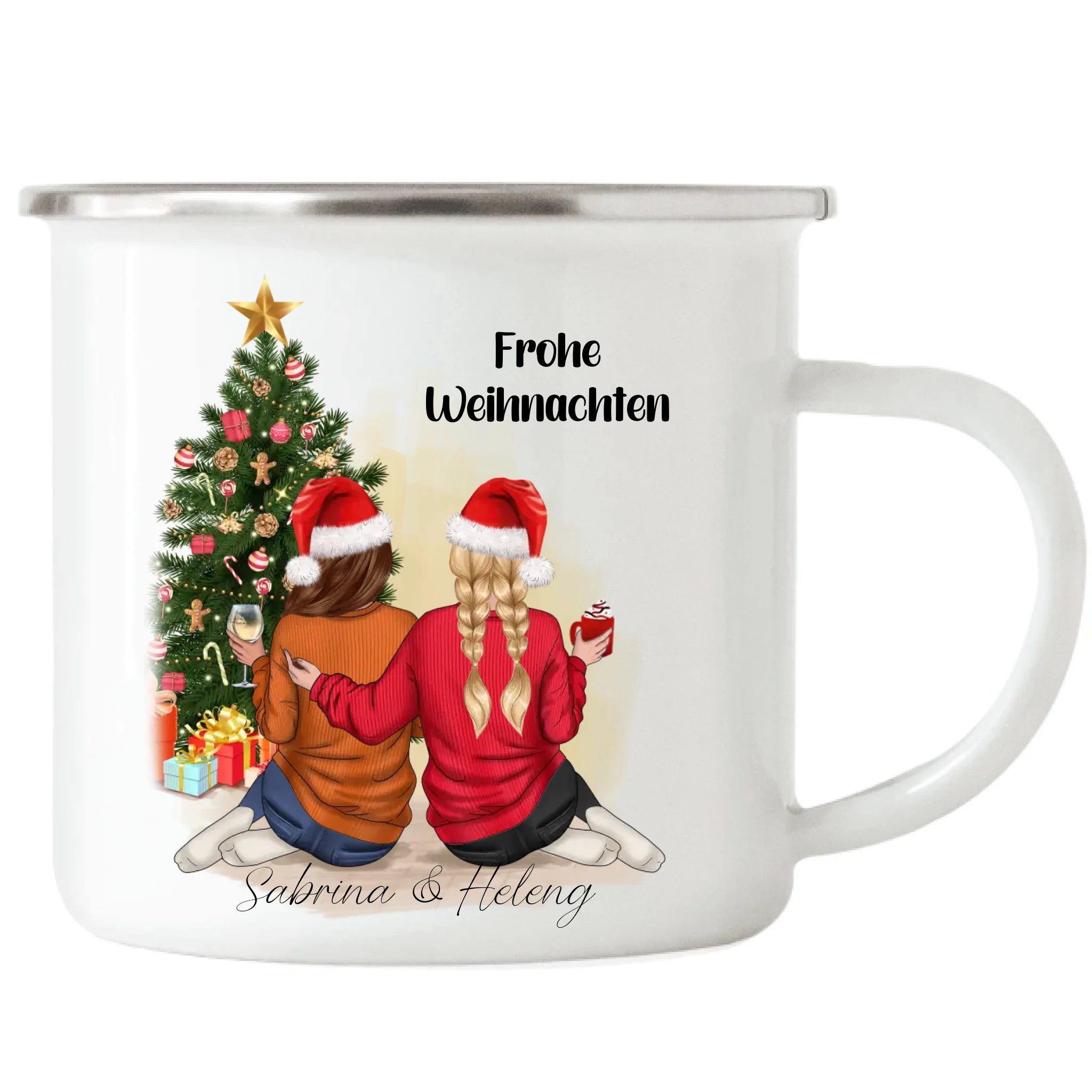 Tasse Beste Freundinnen Weihnachtstasse Personalisiert Beste Freundin mit Name Xmas Weihnachten Schwester Freundinnengeschenk - Emaille Tasse