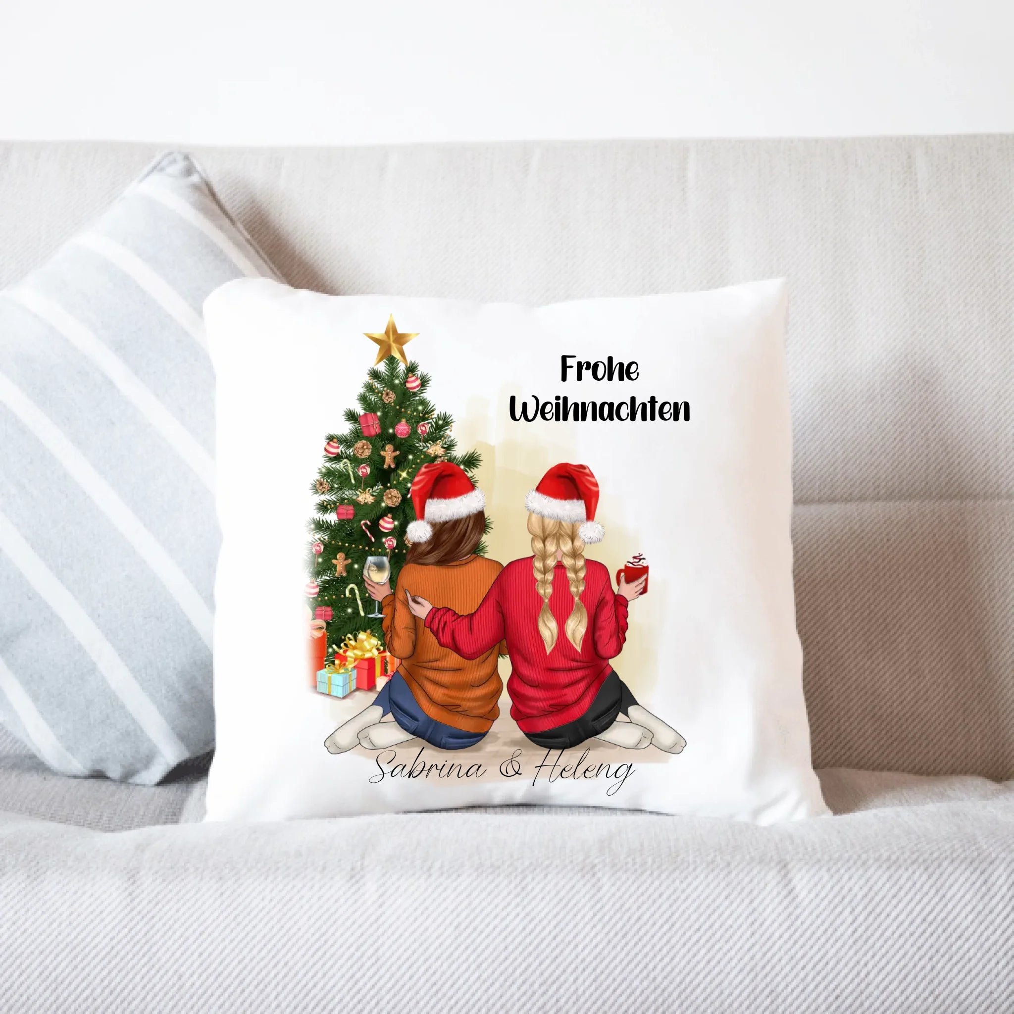 Kissen Beste Freundinnen Weihnachtskissen Personalisiert Beste Freundin mit Name Xmas Weihnachten Schwester Freundinnengeschenk - Kissen inkl. Füllung