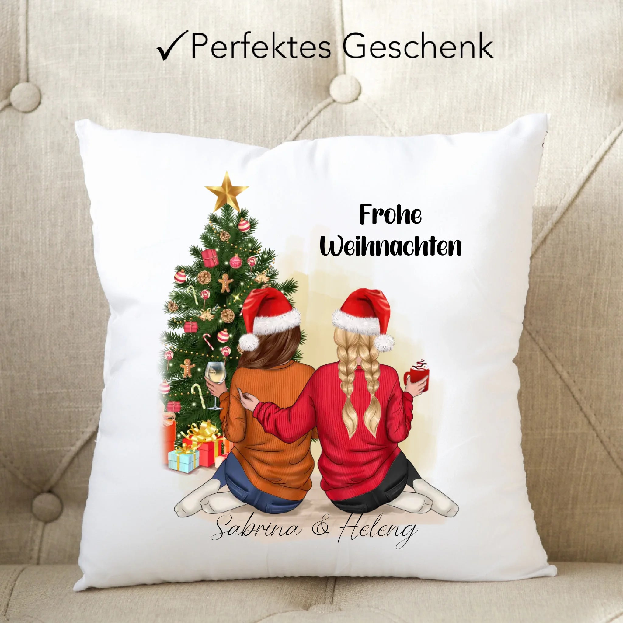 Kissen Beste Freundinnen Weihnachtskissen Personalisiert Beste Freundin mit Name Xmas Weihnachten Schwester Freundinnengeschenk - Kissen inkl. Füllung