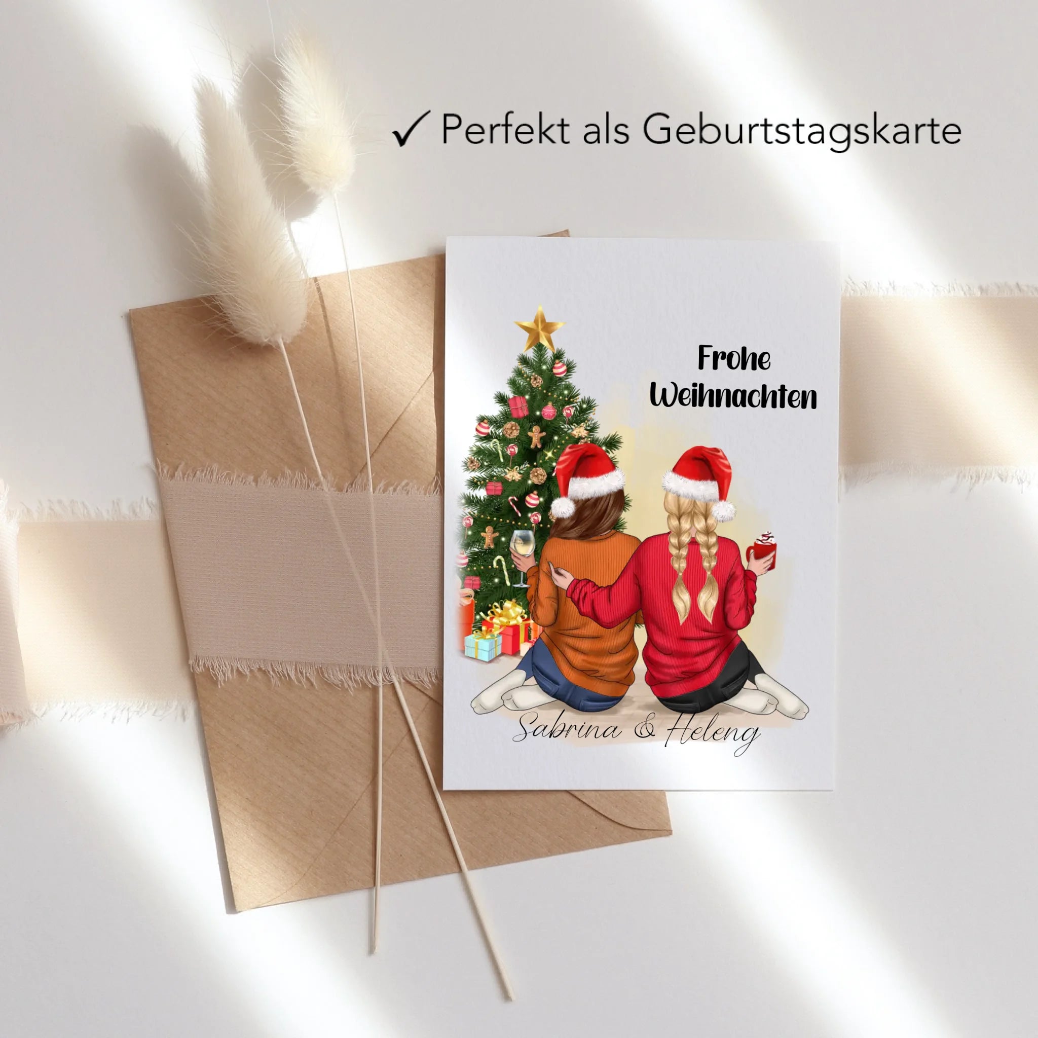 Karte Beste Freundinnen Weihnachtskarte Personalisiert Beste Freundin mit Name Xmas Weihnachten Schwester Freundinnengeschenk - Klappkarte mit Umschlag