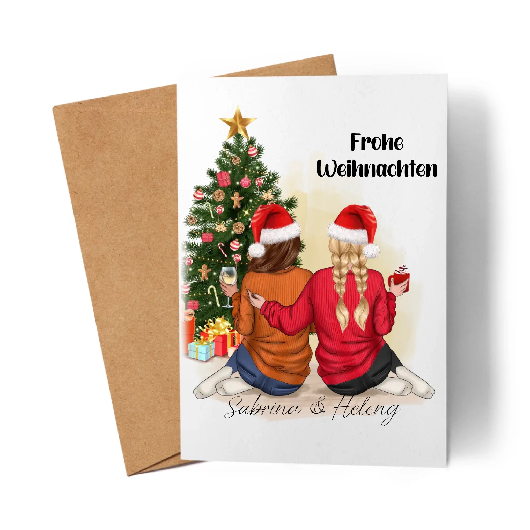 Karte Beste Freundinnen Weihnachtskarte Personalisiert Beste Freundin mit Name Xmas Weihnachten Schwester Freundinnengeschenk - Klappkarte mit Umschlag