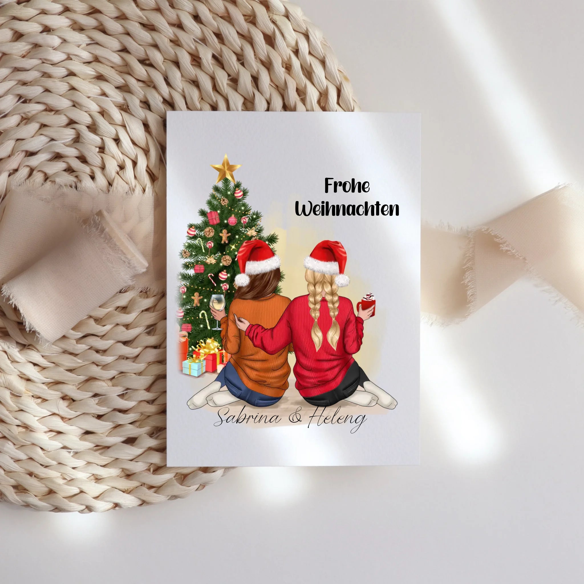 Karte Beste Freundinnen Weihnachtskarte Personalisiert Beste Freundin mit Name Xmas Weihnachten Schwester Freundinnengeschenk - Klappkarte mit Umschlag