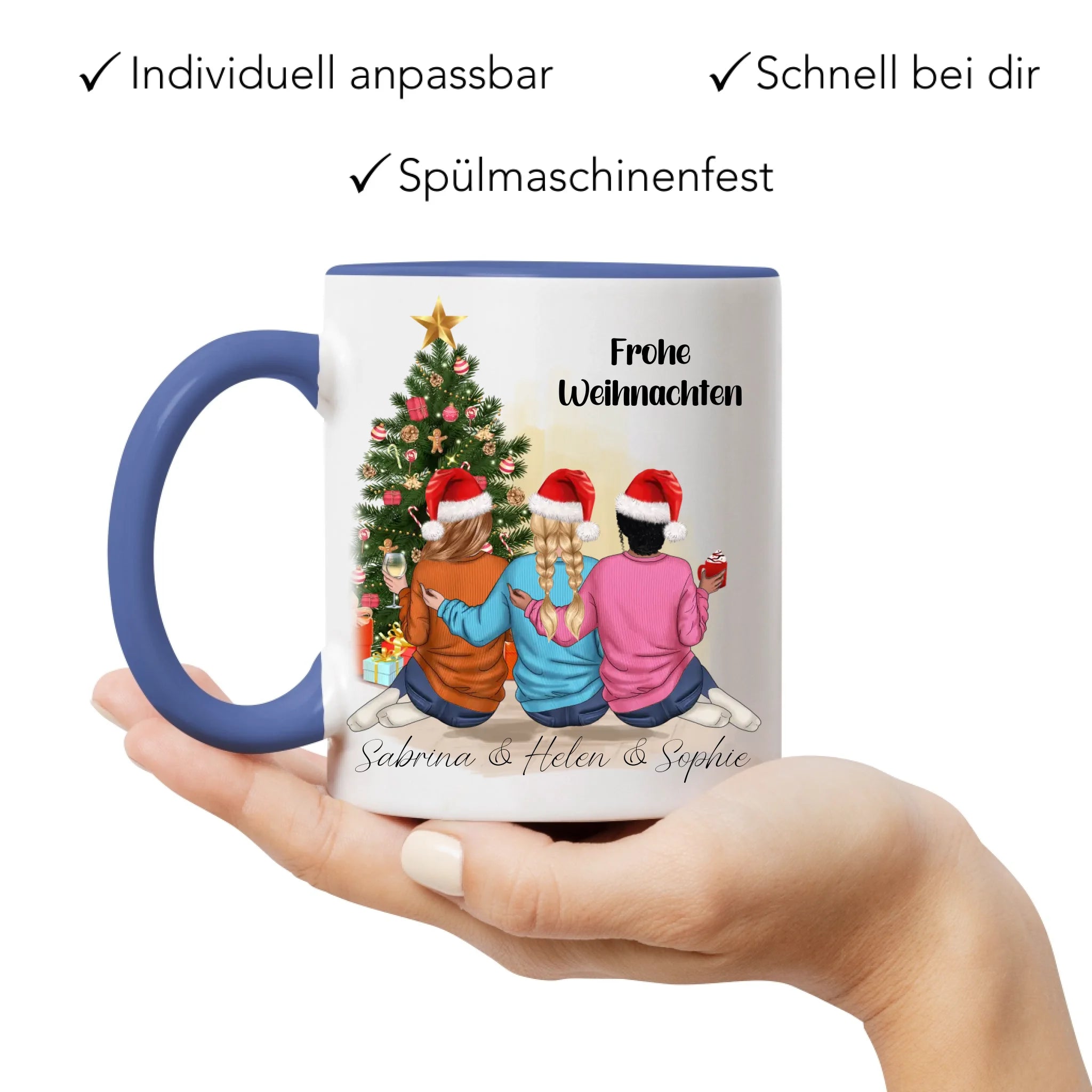 Tasse Weihnachten 3 Beste Freundinnen Personalisiert Beste Freundin Weihnachtstasse mit Name Xmas Schwestern Freundinnengeschenk