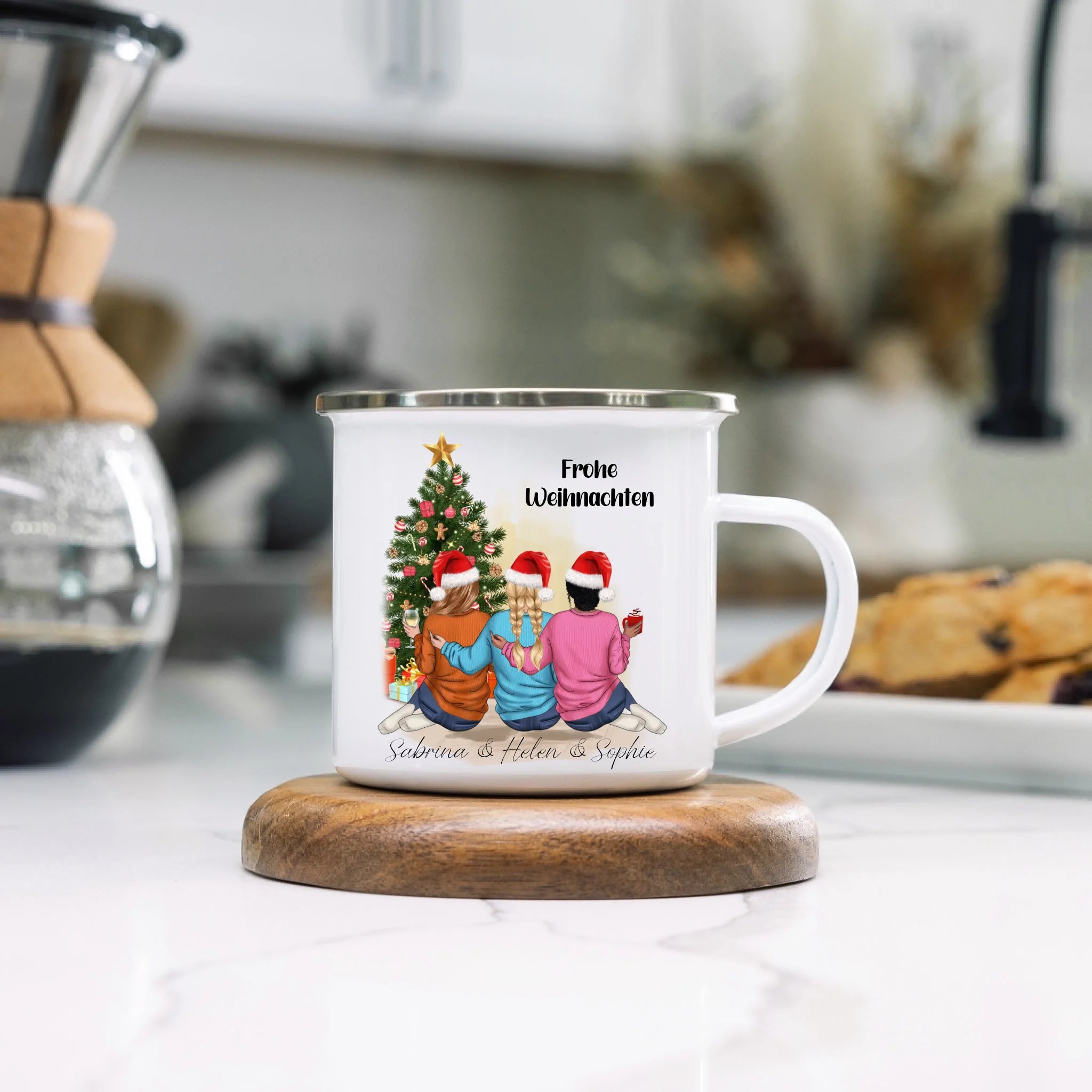 Tasse Weihnachten 3 Beste Freundinnen Personalisiert Beste Freundin Weihnachtstasse mit Name Xmas Schwestern Freundinnengeschenk - Emaille Tasse