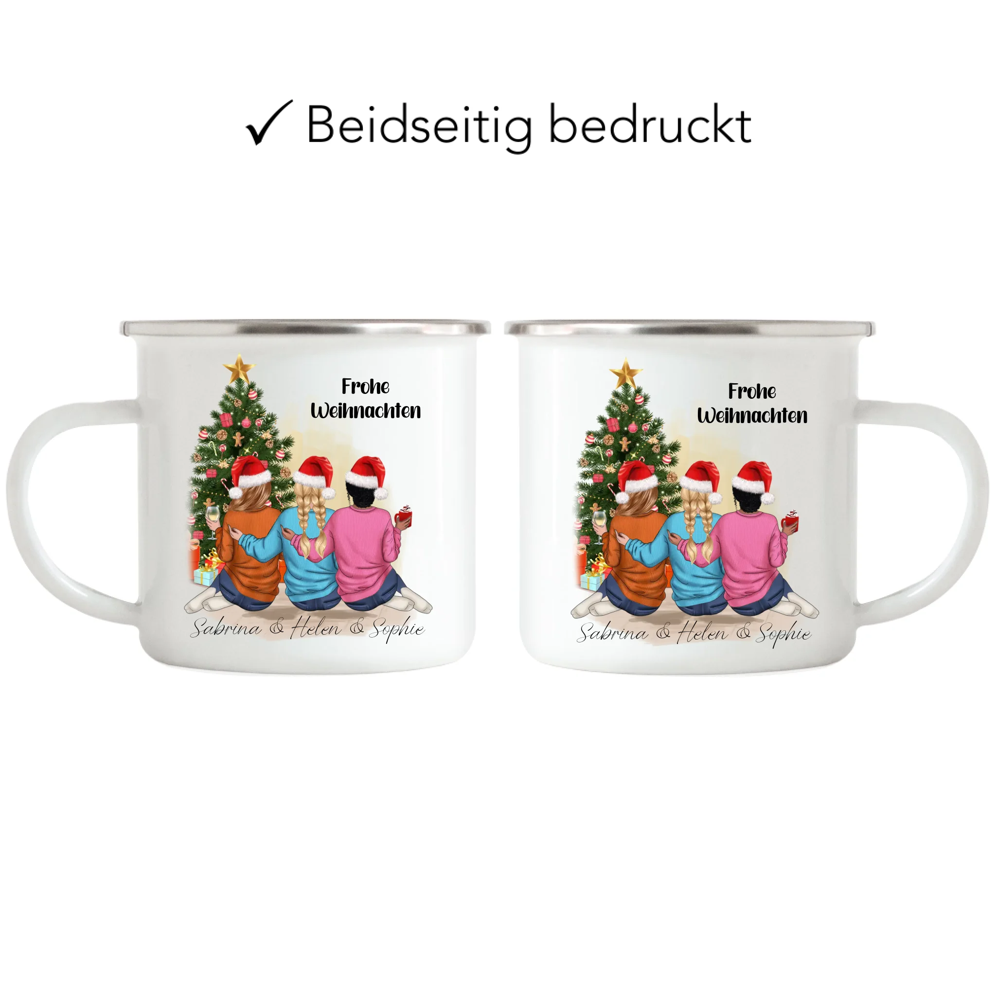 Tasse Weihnachten 3 Beste Freundinnen Personalisiert Beste Freundin Weihnachtstasse mit Name Xmas Schwestern Freundinnengeschenk - Emaille Tasse
