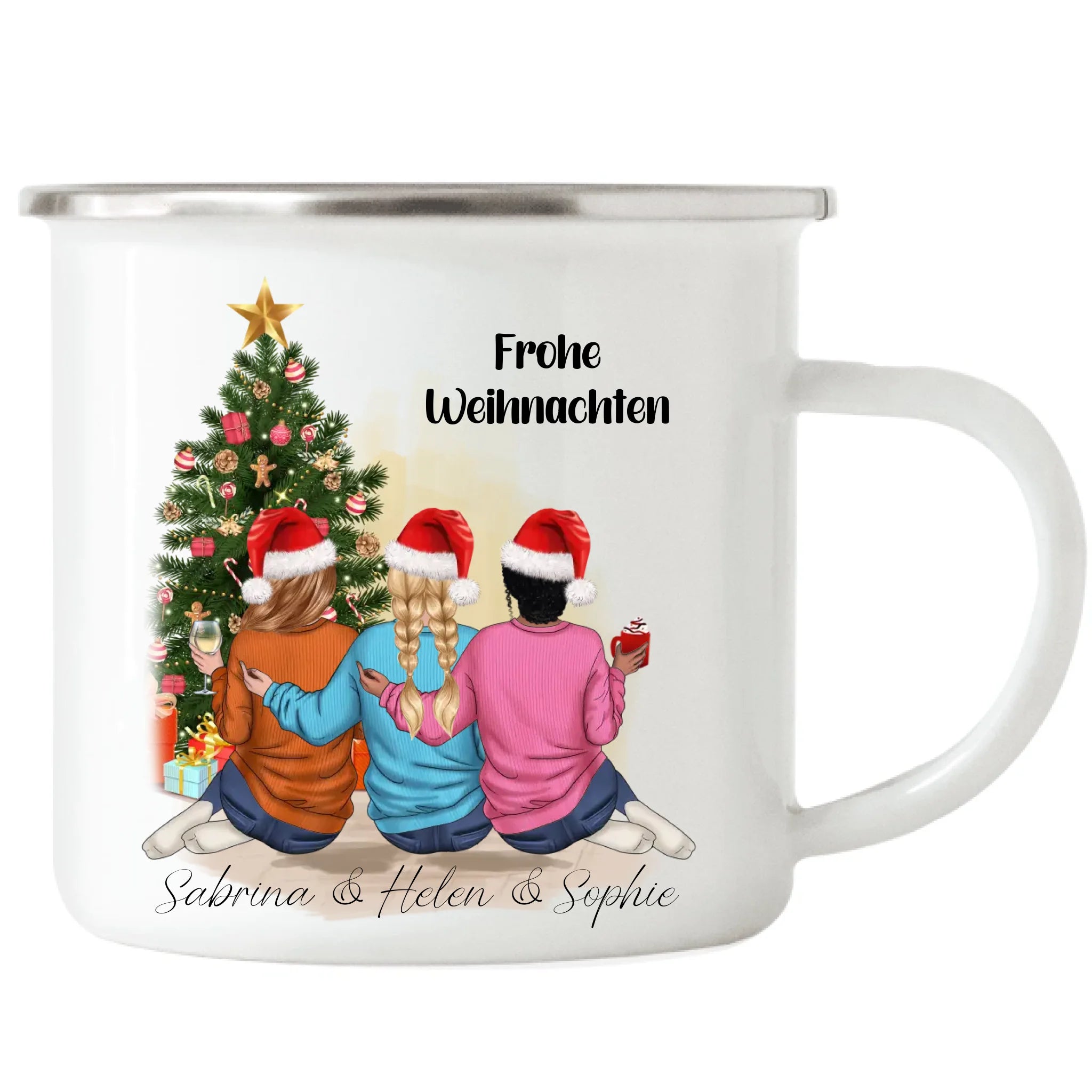 Tasse Weihnachten 3 Beste Freundinnen Personalisiert Beste Freundin Weihnachtstasse mit Name Xmas Schwestern Freundinnengeschenk - Emaille Tasse