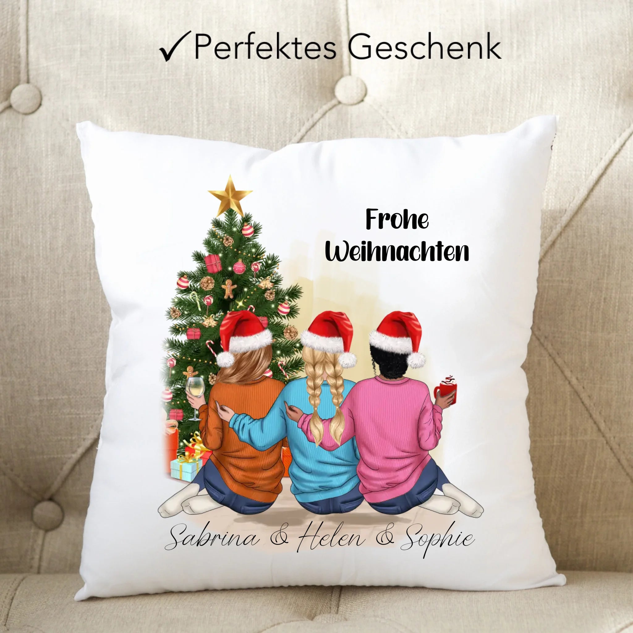 Kissen Weihnachten 3 Beste Freundinnen Personalisiert Beste Freundin Weihnachtskissen mit Name Xmas Schwestern Freundinnengeschenk - Kissen inkl. Füllung