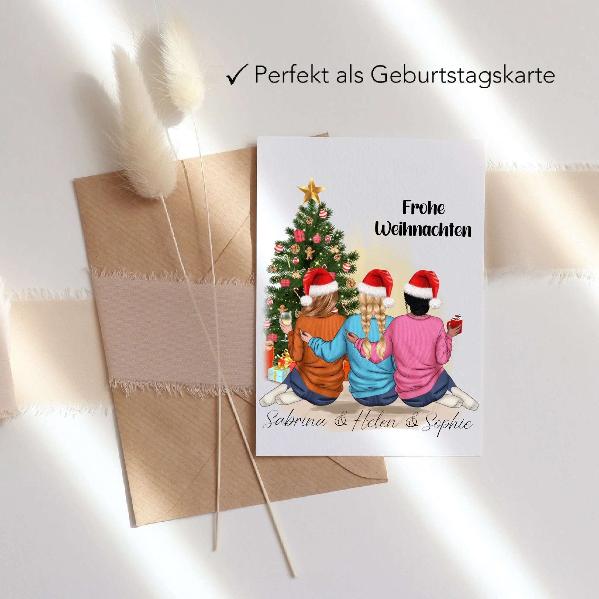 Karte Weihnachten 3 Beste Freundinnen Personalisiert Beste Freundin Weihnachtskarte mit Name Xmas Schwestern Freundinnengeschenk - Klappkarte mit Umschlag