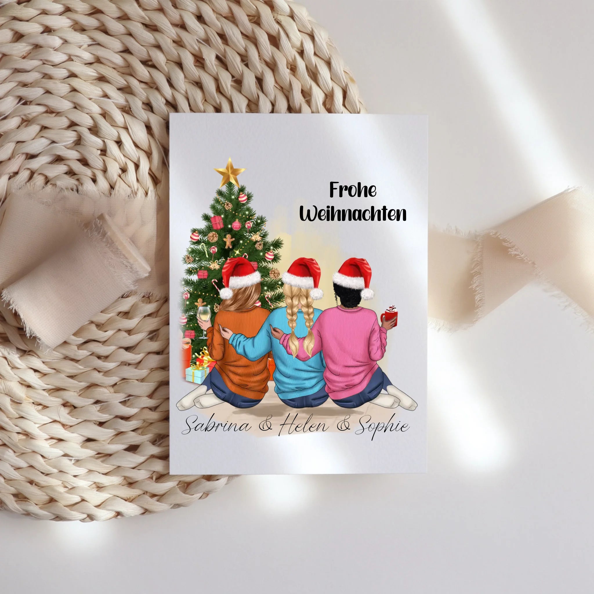 Karte Weihnachten 3 Beste Freundinnen Personalisiert Beste Freundin Weihnachtskarte mit Name Xmas Schwestern Freundinnengeschenk - Klappkarte mit Umschlag