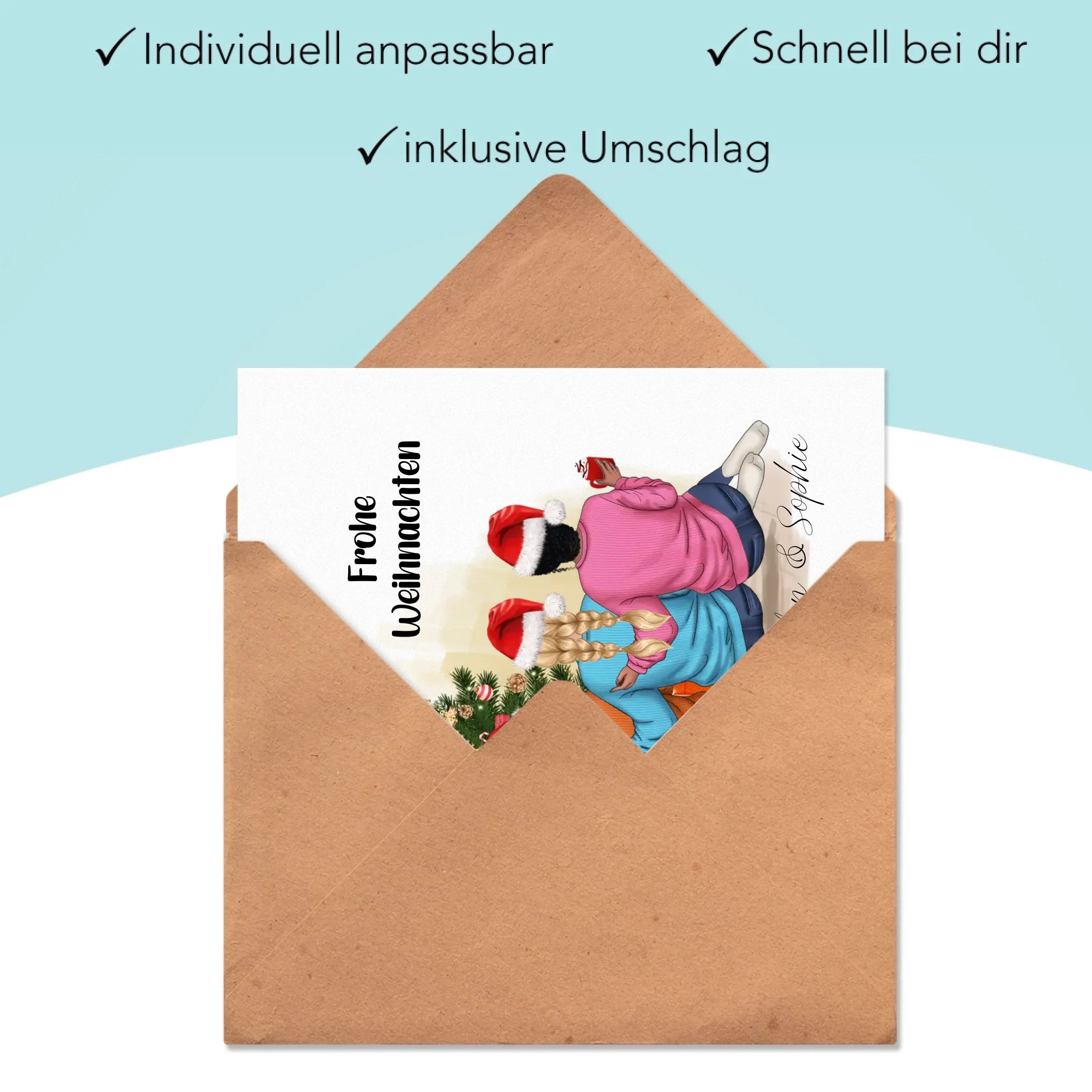 Karte Weihnachten 3 Beste Freundinnen Personalisiert Beste Freundin Weihnachtskarte mit Name Xmas Schwestern Freundinnengeschenk - Klappkarte mit Umschlag