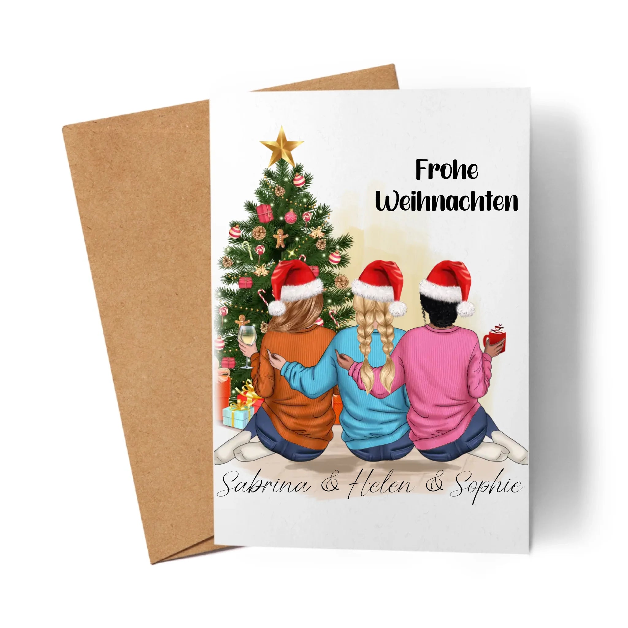 Karte Weihnachten 3 Beste Freundinnen Personalisiert Beste Freundin Weihnachtskarte mit Name Xmas Schwestern Freundinnengeschenk - Klappkarte mit Umschlag