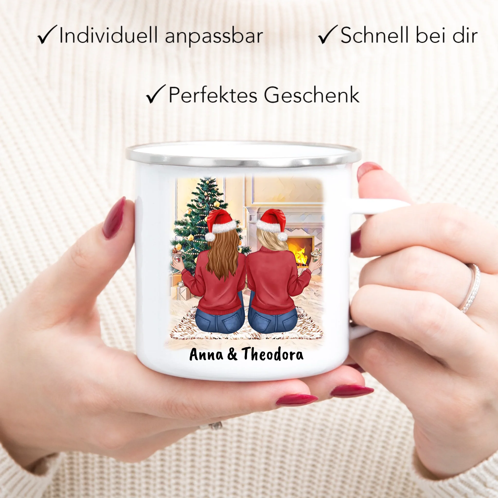 Tasse Beste Freundinnen Personalisiert Weihnachten Beste Freundin Weihnachtstasse mit Name Xmas Geschenk Freundinnengeschenk - Emaille Tasse