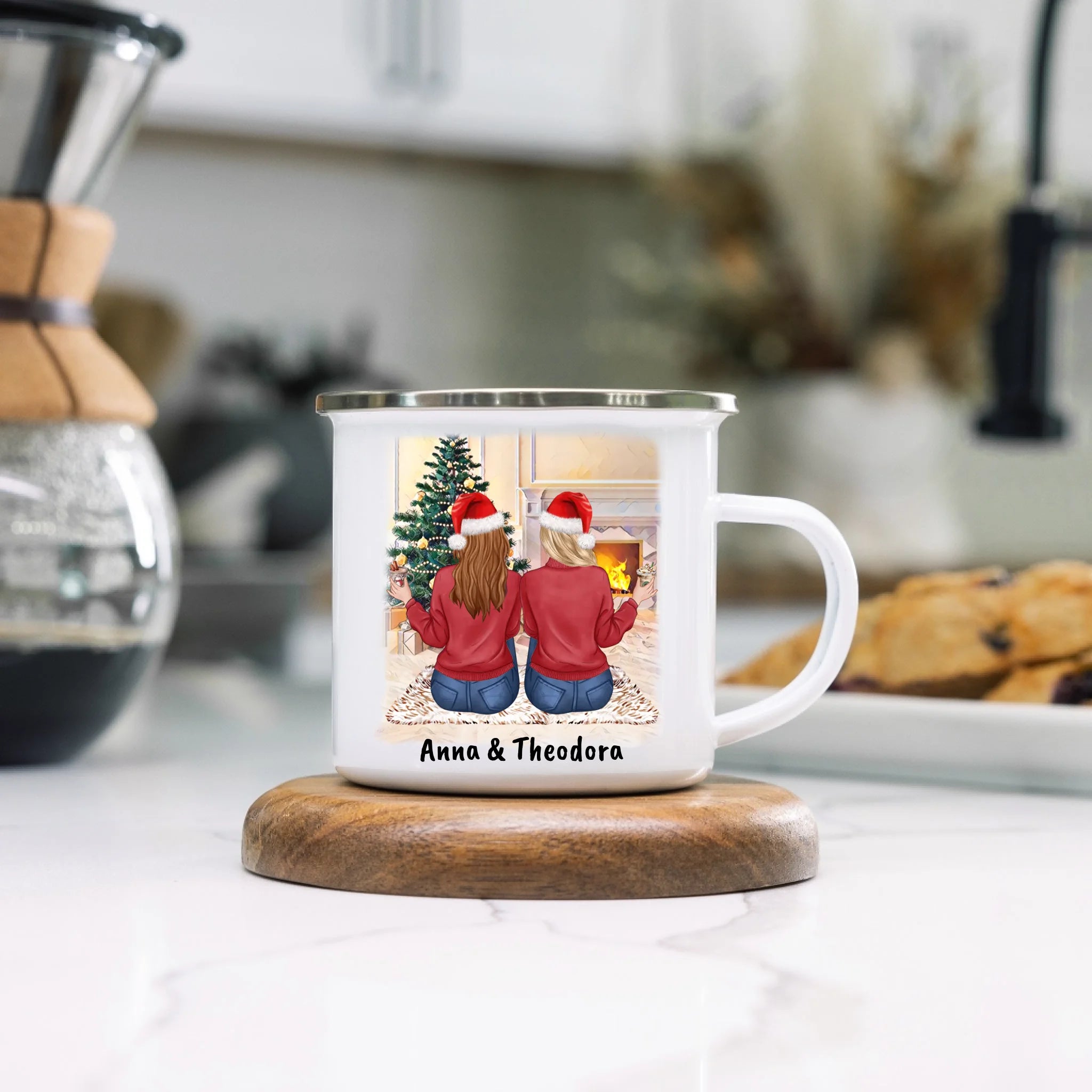 Tasse Beste Freundinnen Personalisiert Weihnachten Beste Freundin Weihnachtstasse mit Name Xmas Geschenk Freundinnengeschenk - Emaille Tasse