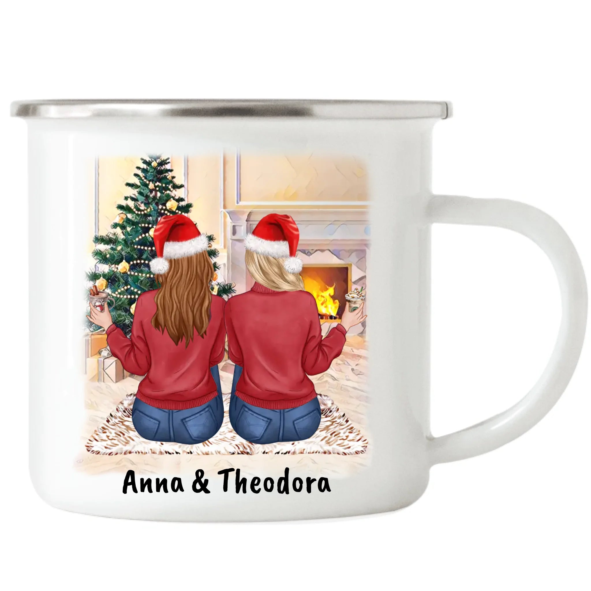 Tasse Beste Freundinnen Personalisiert Weihnachten Beste Freundin Weihnachtstasse mit Name Xmas Geschenk Freundinnengeschenk - Emaille Tasse