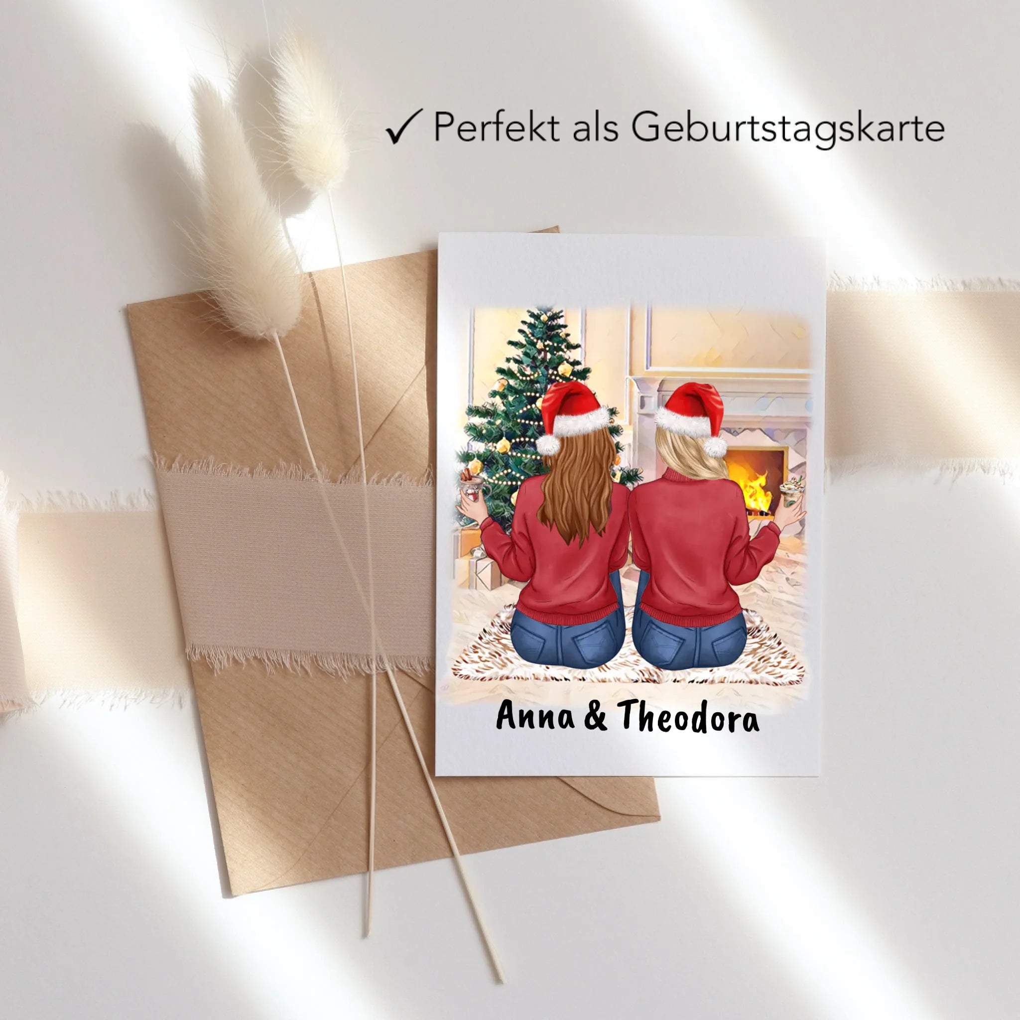 Karte Beste Freundinnen Personalisiert Weihnachten Beste Freundin Weihnachtskarte mit Name Xmas Geschenk Freundinnengeschenk - Klappkarte mit Umschlag