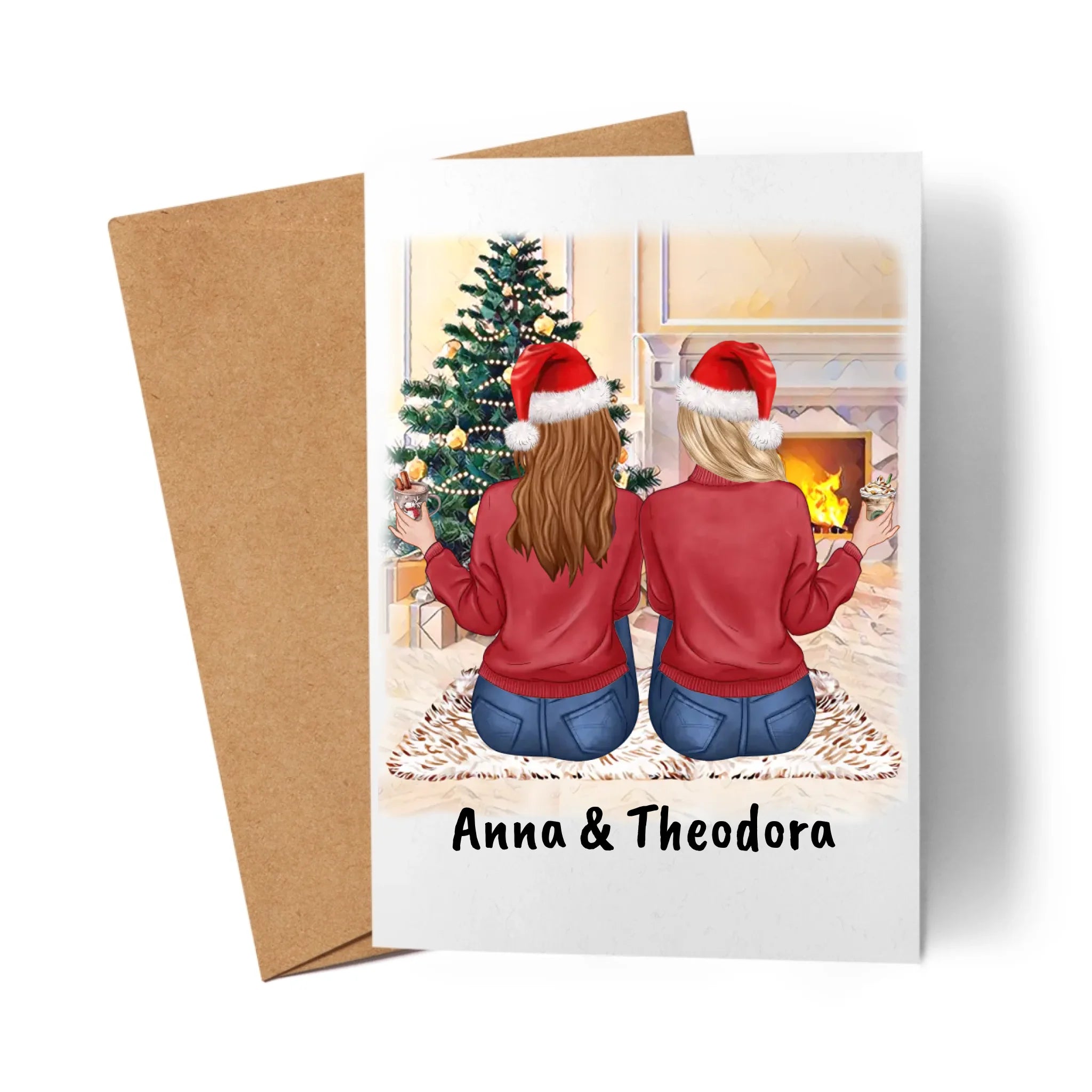 Karte Beste Freundinnen Personalisiert Weihnachten Beste Freundin Weihnachtskarte mit Name Xmas Geschenk Freundinnengeschenk - Klappkarte mit Umschlag