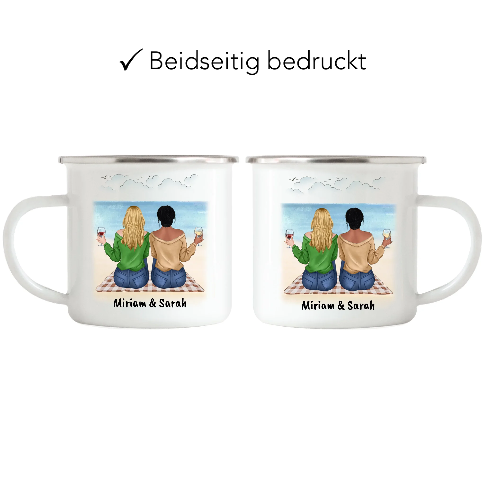 Tasse Beste Freundin Freundschaftstasse personalisiertes Geschenk Best Friends BFF Schwester mit Namen Weihnachten Geburtstag - Emaille Tasse