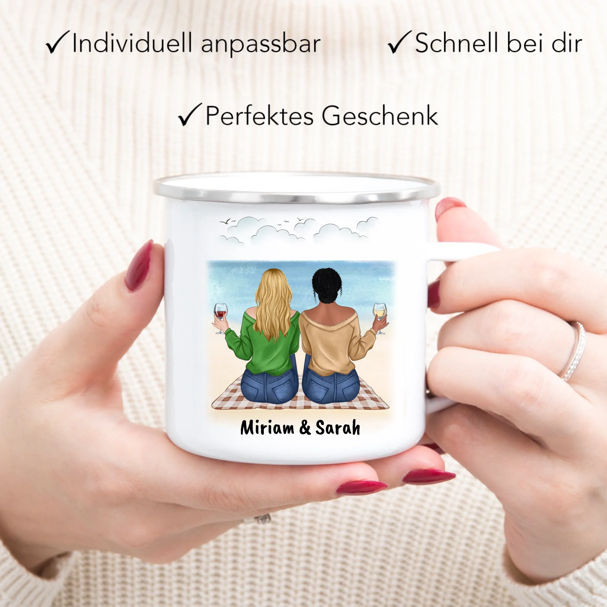 Tasse Beste Freundin Freundschaftstasse personalisiertes Geschenk Best Friends BFF Schwester mit Namen Weihnachten Geburtstag - Emaille Tasse