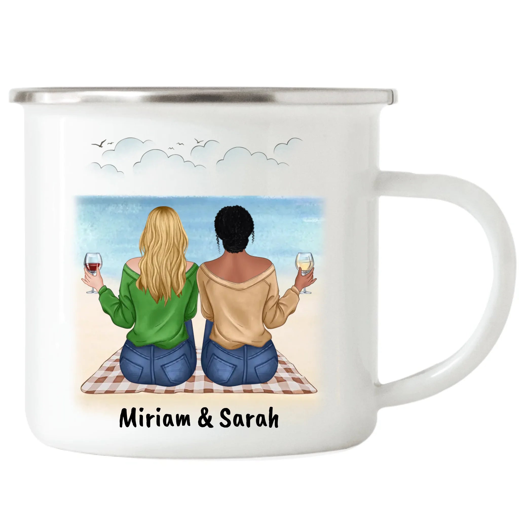 Tasse Beste Freundin Freundschaftstasse personalisiertes Geschenk Best Friends BFF Schwester mit Namen Weihnachten Geburtstag - Emaille Tasse
