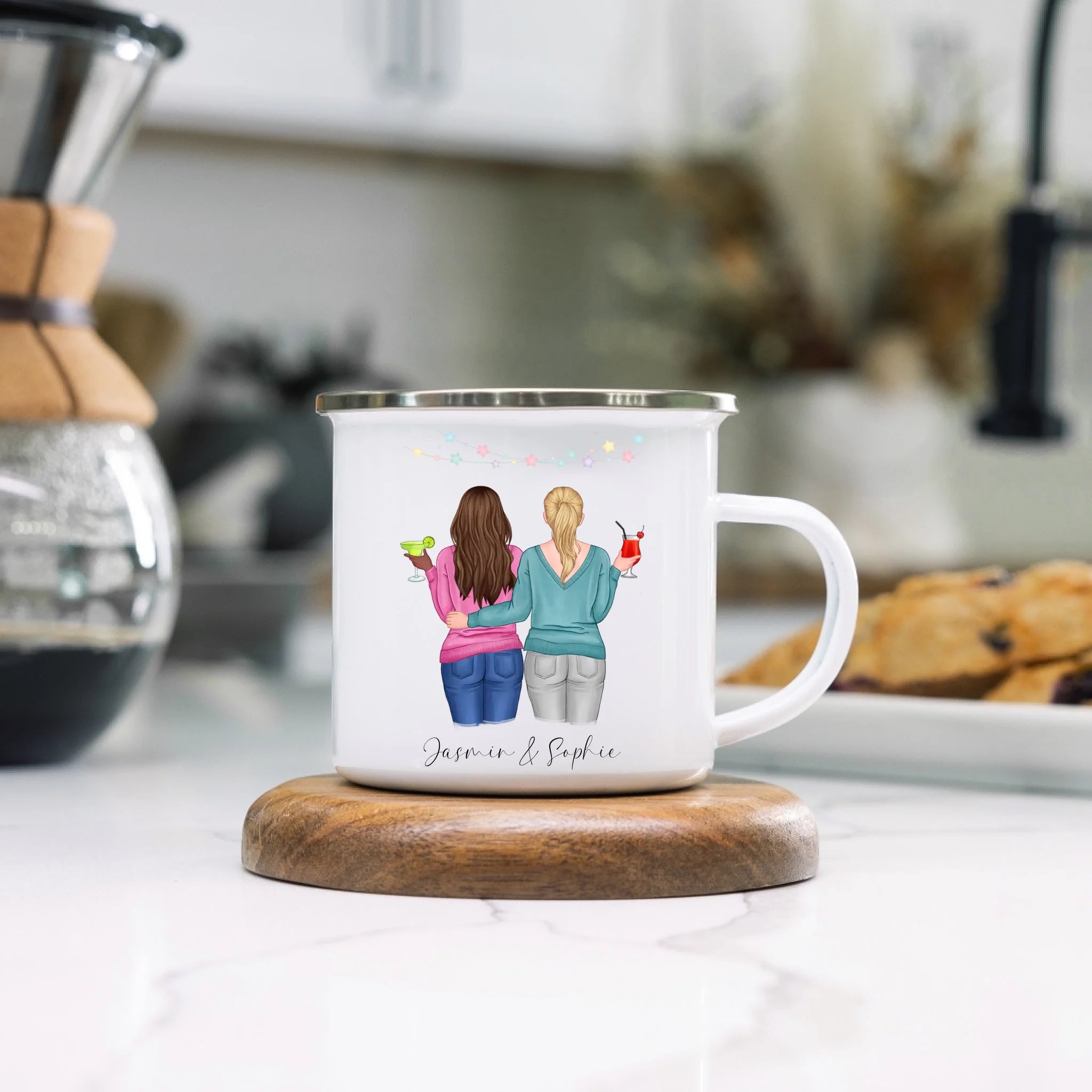 Tasse für Beste Freundin BFF Schwester Mutter Tochter Personalisierte Freundinnen Tasse Geschenk zum Geburtstag Weihnachten Abschied Arbeitskollegin - Emaille Tasse