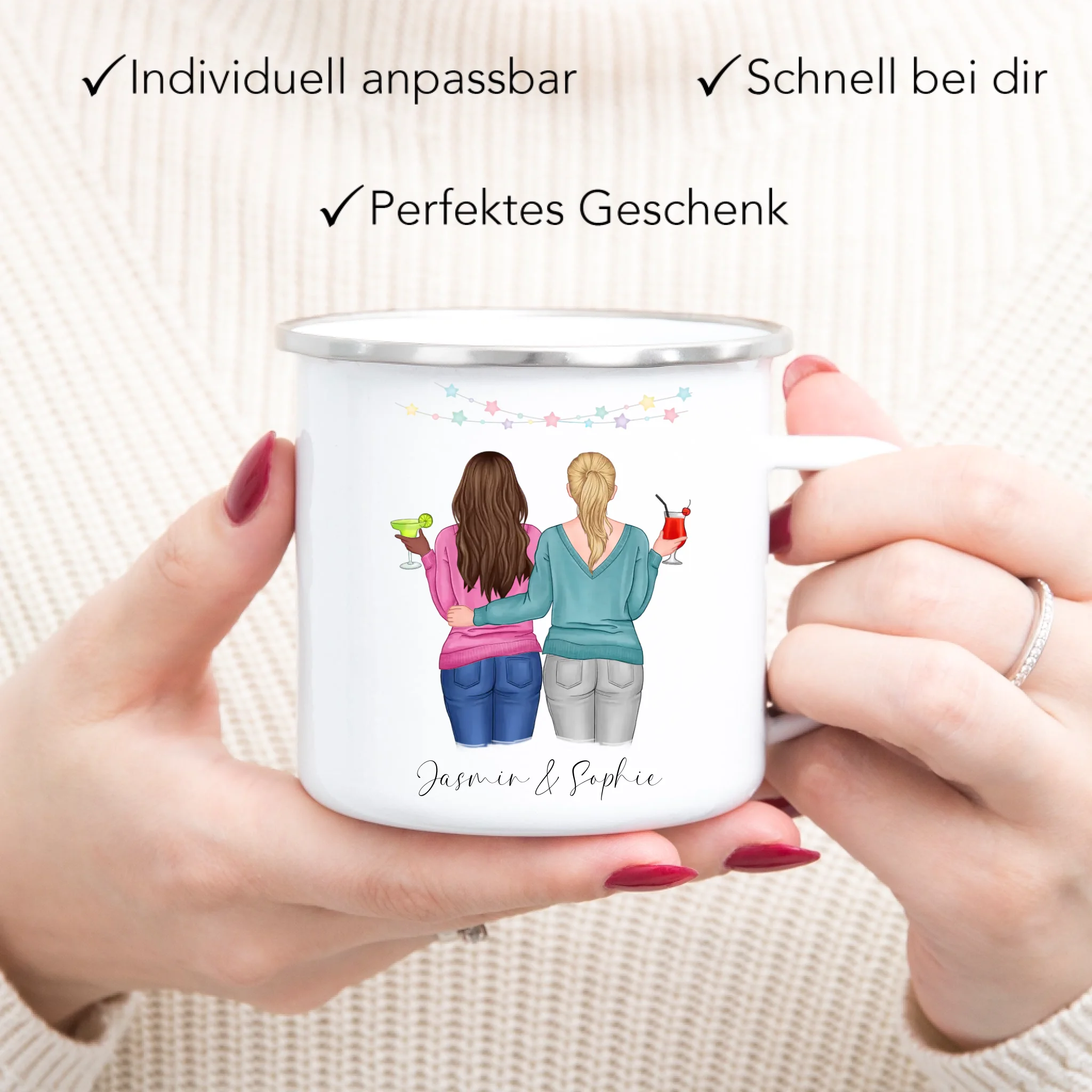 Tasse für Beste Freundin BFF Schwester Mutter Tochter Personalisierte Freundinnen Tasse Geschenk zum Geburtstag Weihnachten Abschied Arbeitskollegin - Emaille Tasse
