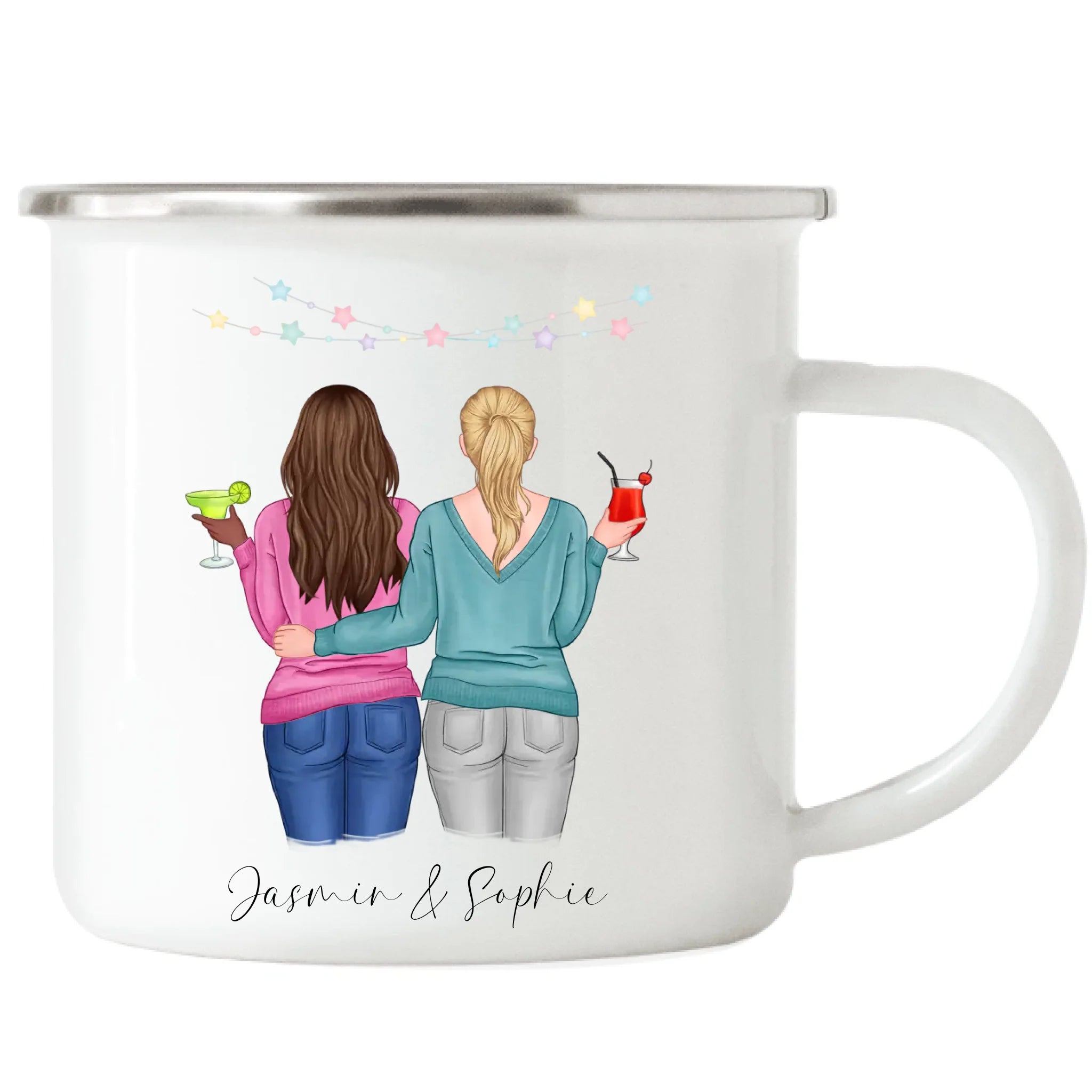 Tasse für Beste Freundin BFF Schwester Mutter Tochter Personalisierte Freundinnen Tasse Geschenk zum Geburtstag Weihnachten Abschied Arbeitskollegin - Emaille Tasse