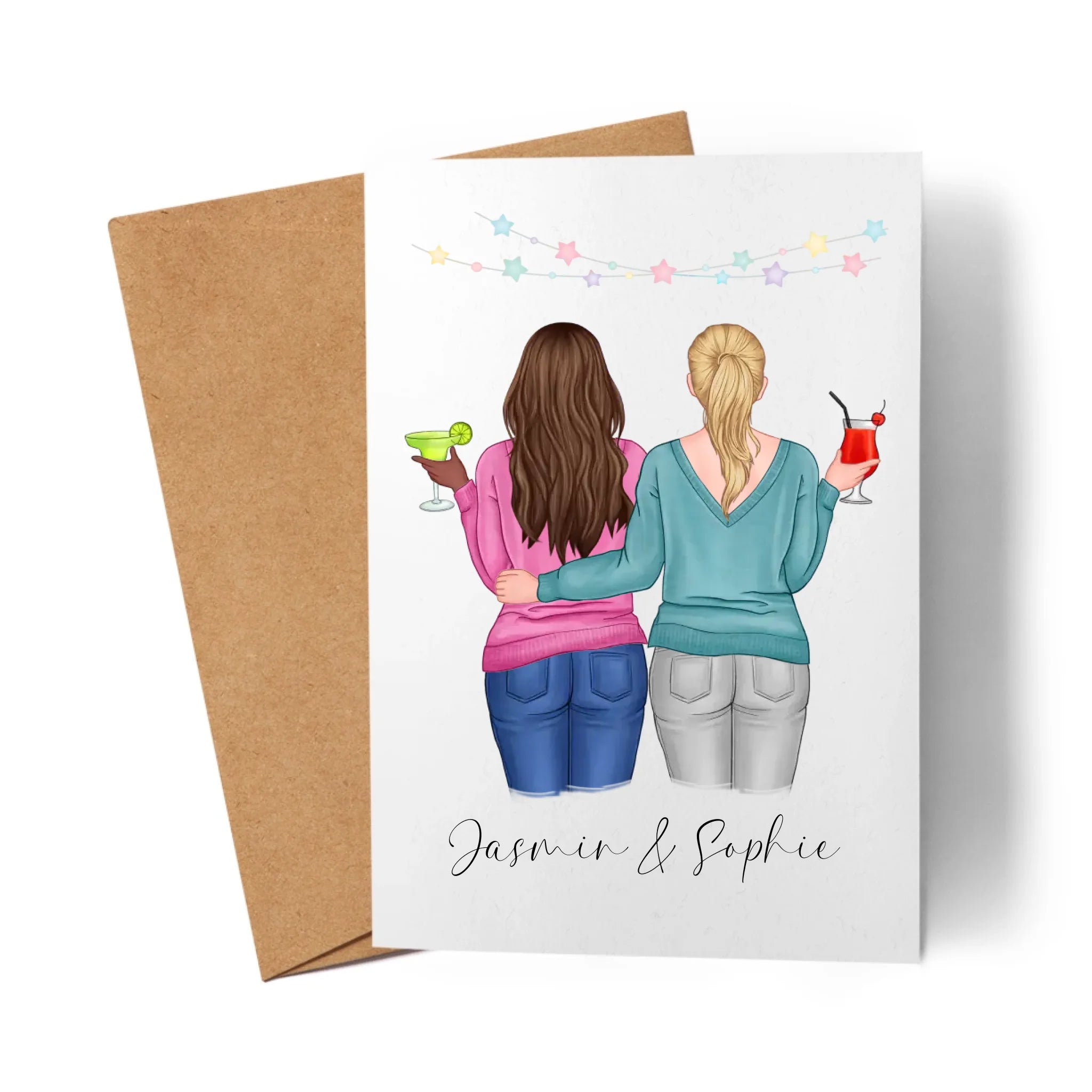 Karte für Beste Freundin BFF Schwester Mutter Tochter Personalisierte Freundinnen Geschenk zum Geburtstag Weihnachten Abschied Arbeitskollegin - Klappkarte mit Umschlag